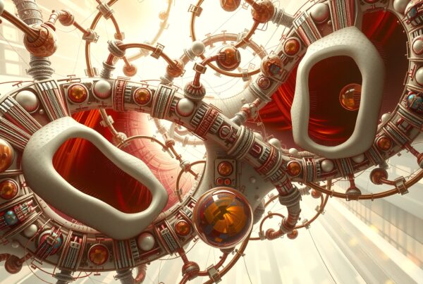 Intricate futuristic machinery with glowing elements.