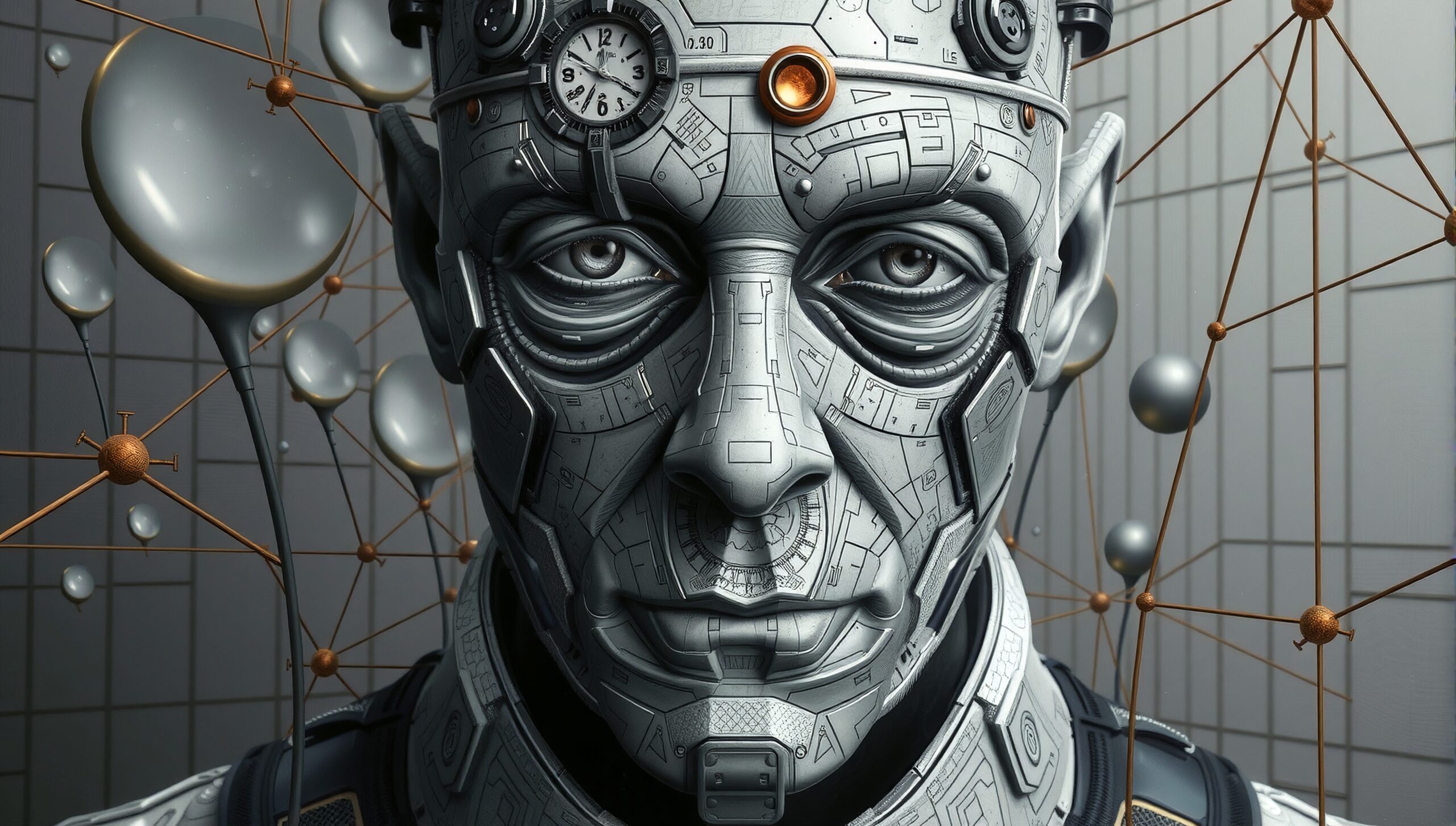 Futuristic AI robot portrait art