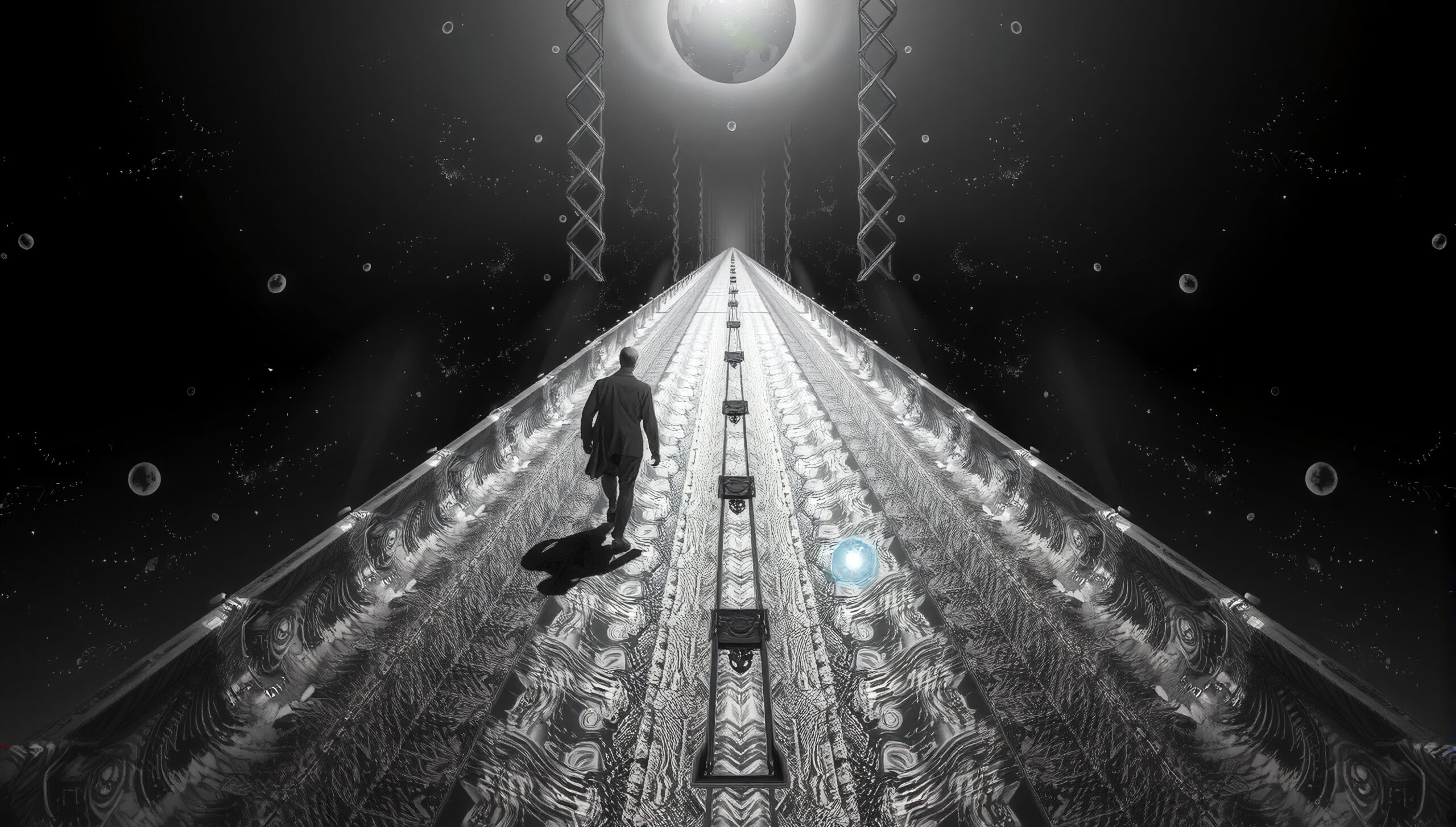 Lone Figure Walking Down an Infinite Track