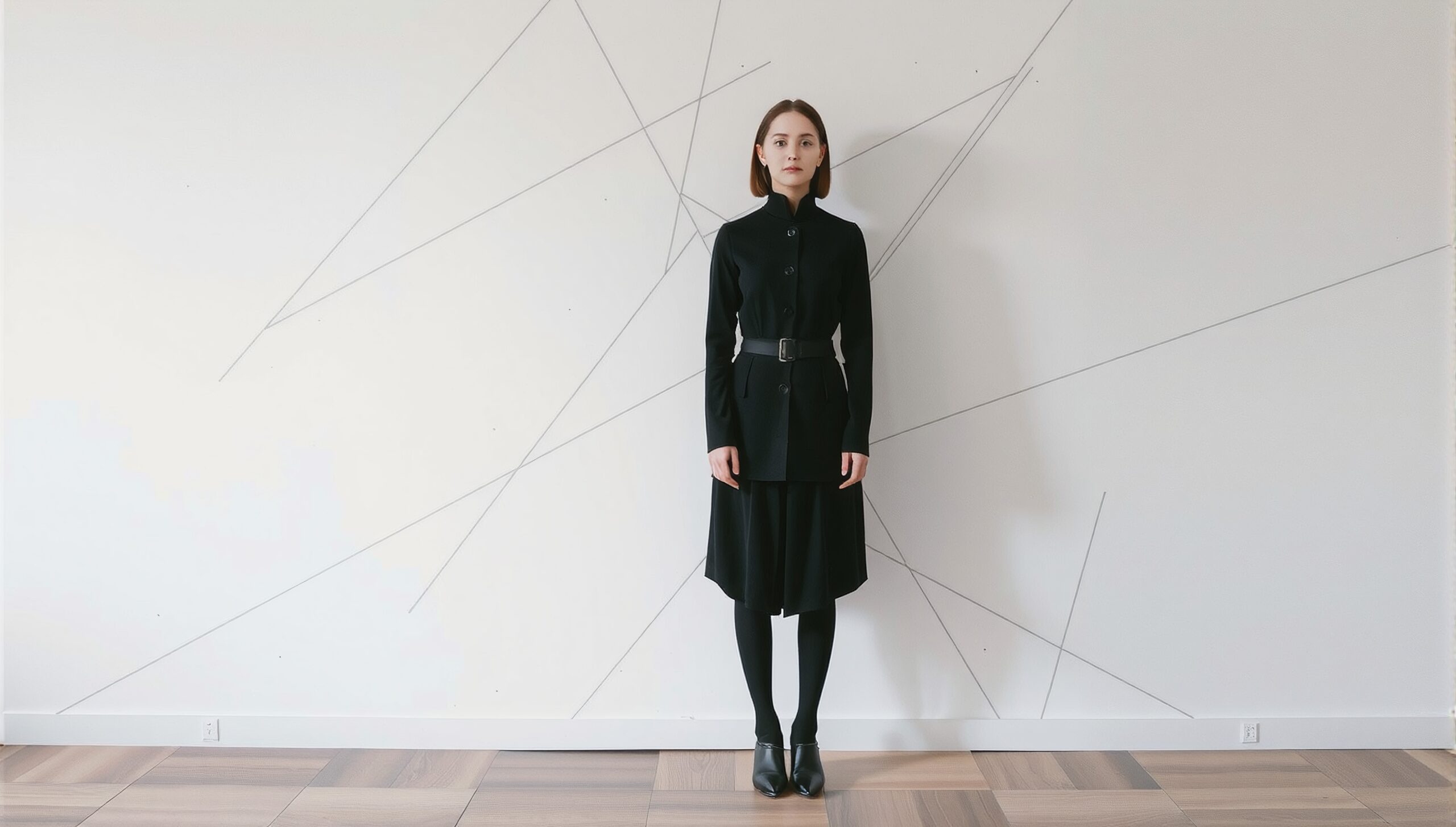 Minimalist Fashion Against Art Wall