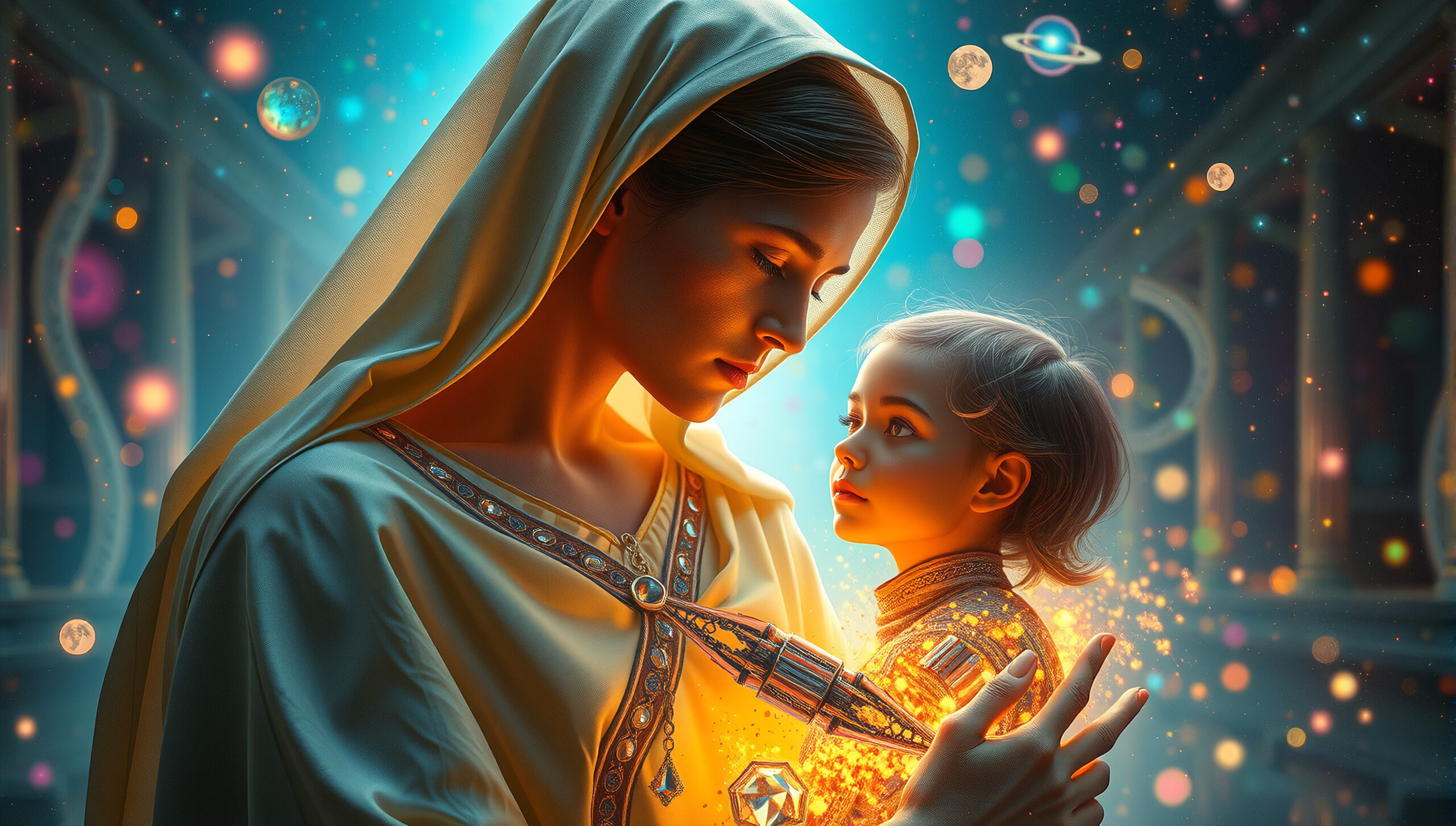 Celestial Mother Holds Cosmic Child