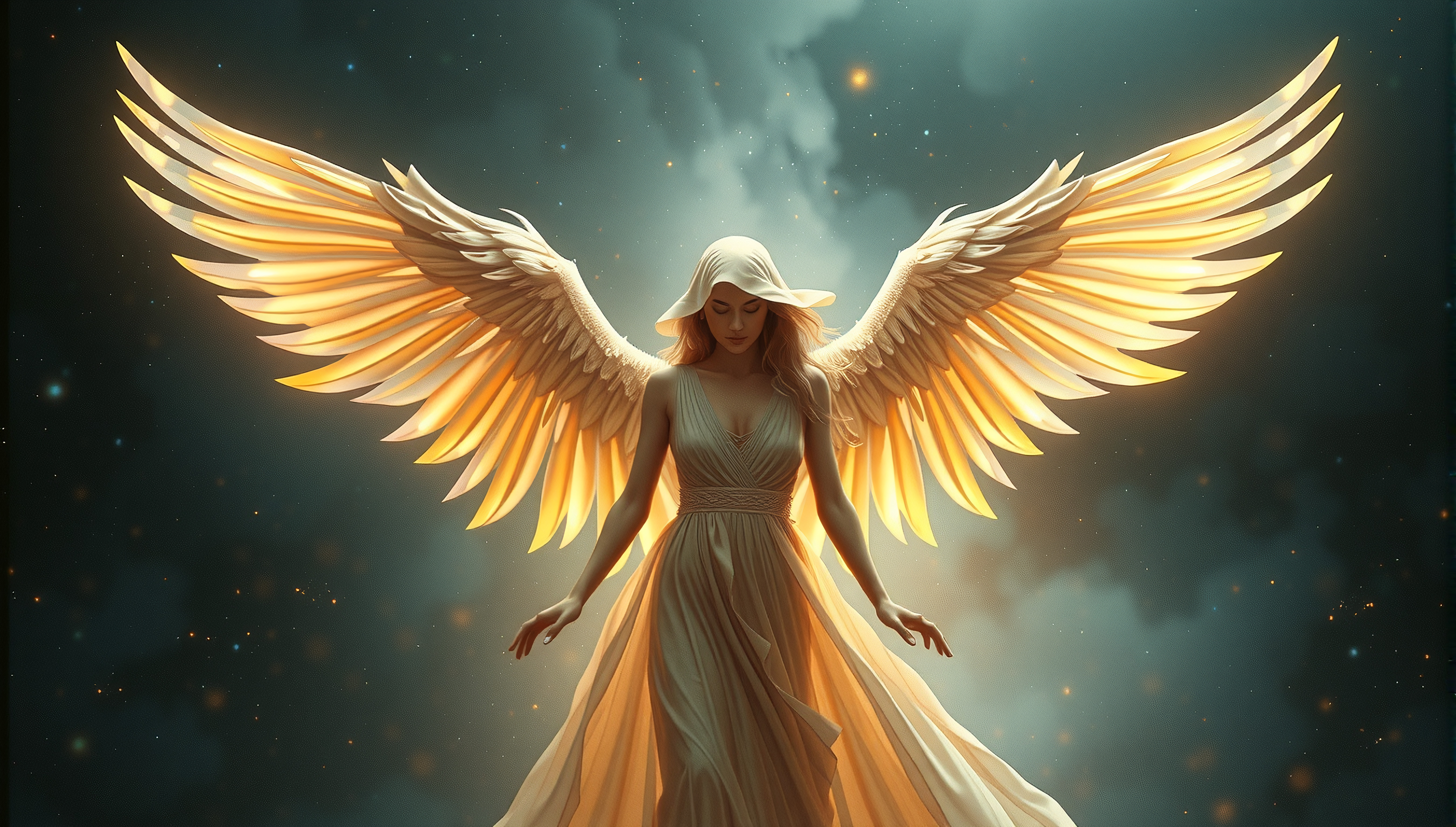 Celestial Angel with Golden Wings