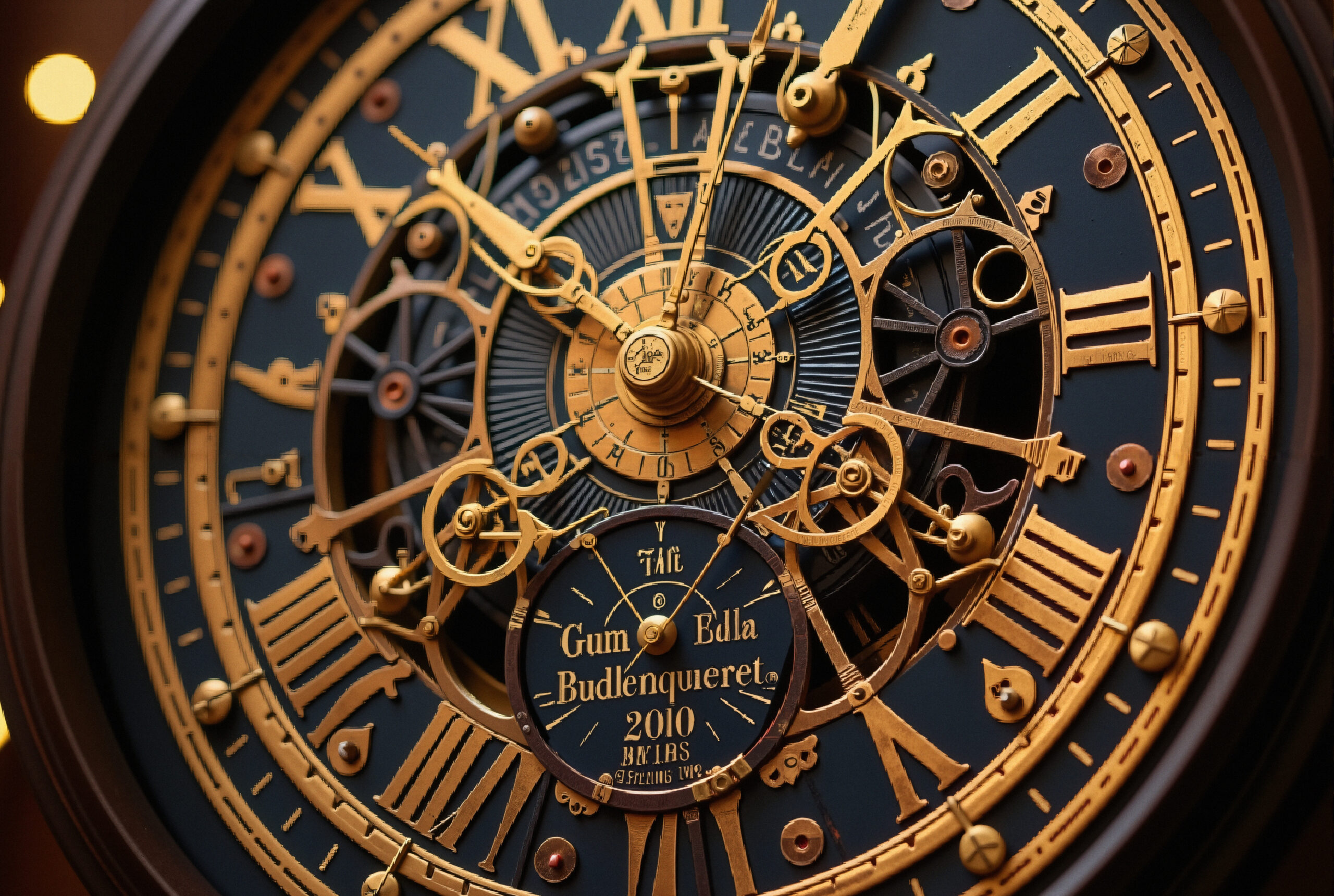 Ornate Clock Brass Gears Roman Numerals