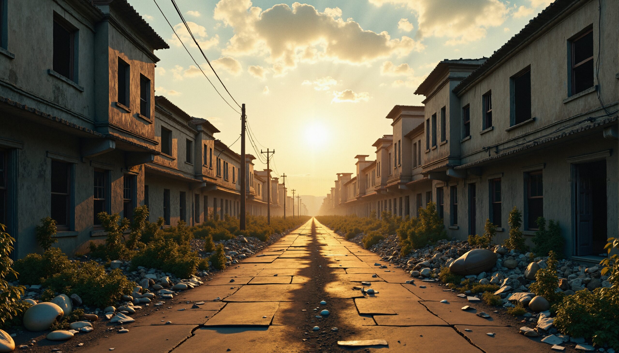 Abandoned Street at Sunset Time