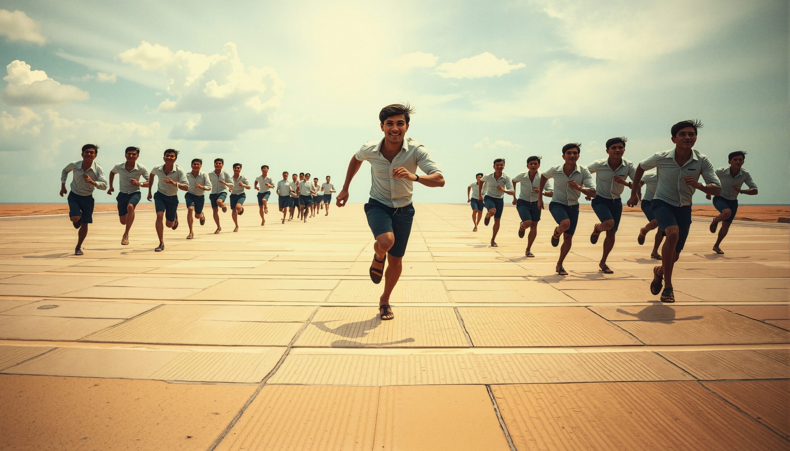 Enthusiastic Group Running Together
