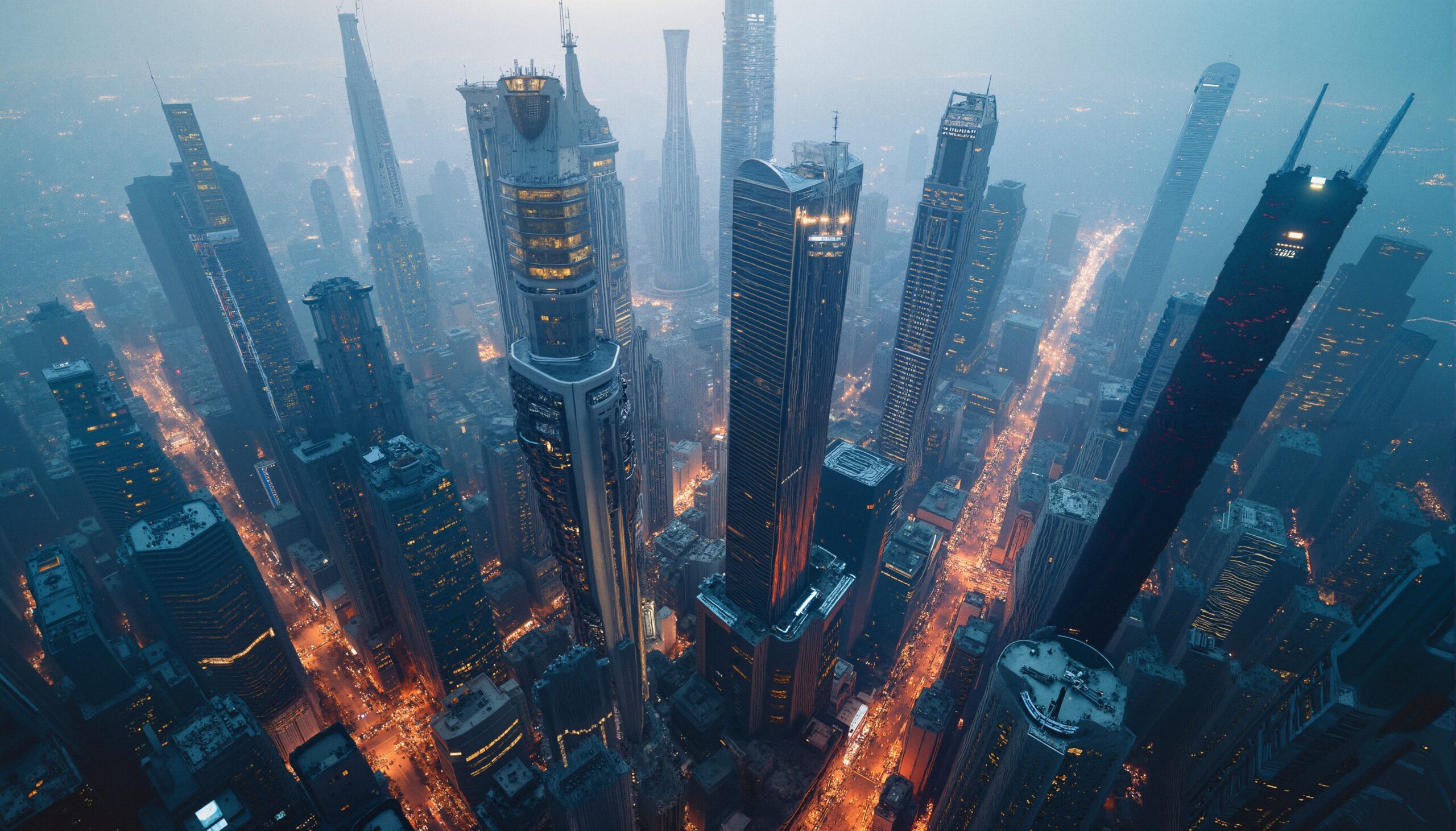 Futuristic Metropolis Aerial Dusk View