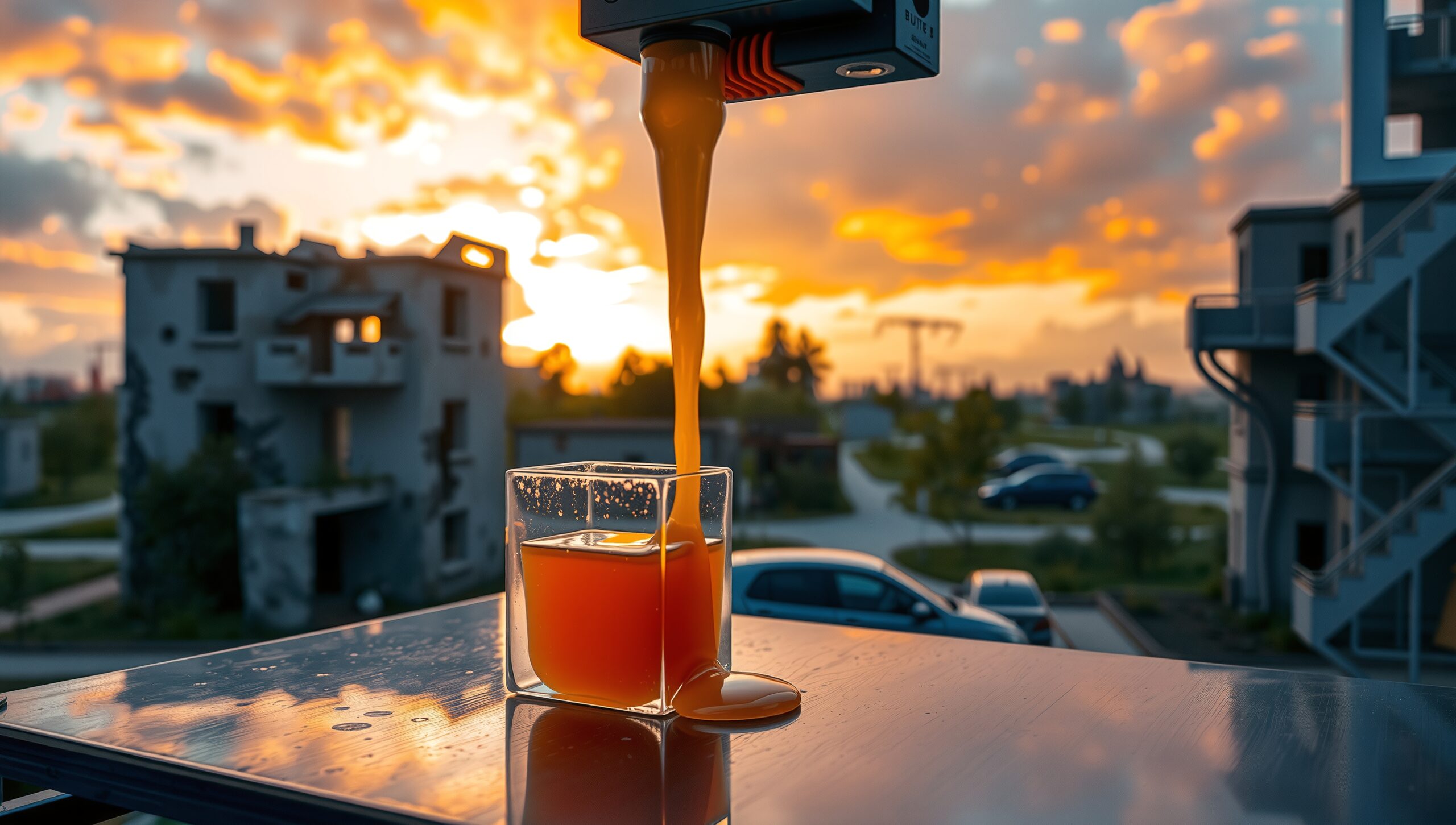 Sunset Pouring Scenic Urban View