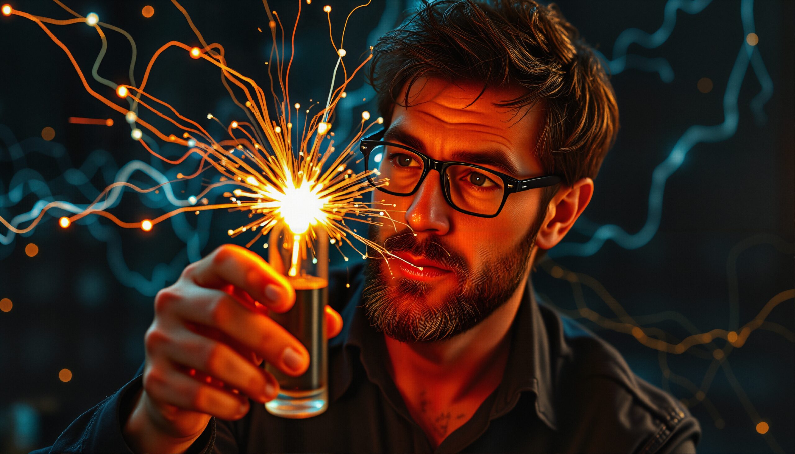 Modern Scientist Holds Glowing Sparkler