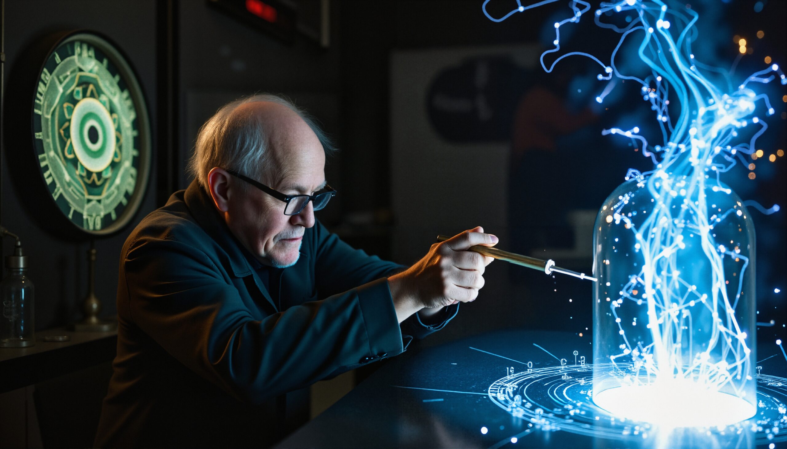 Scientist Examines Futuristic Hologram