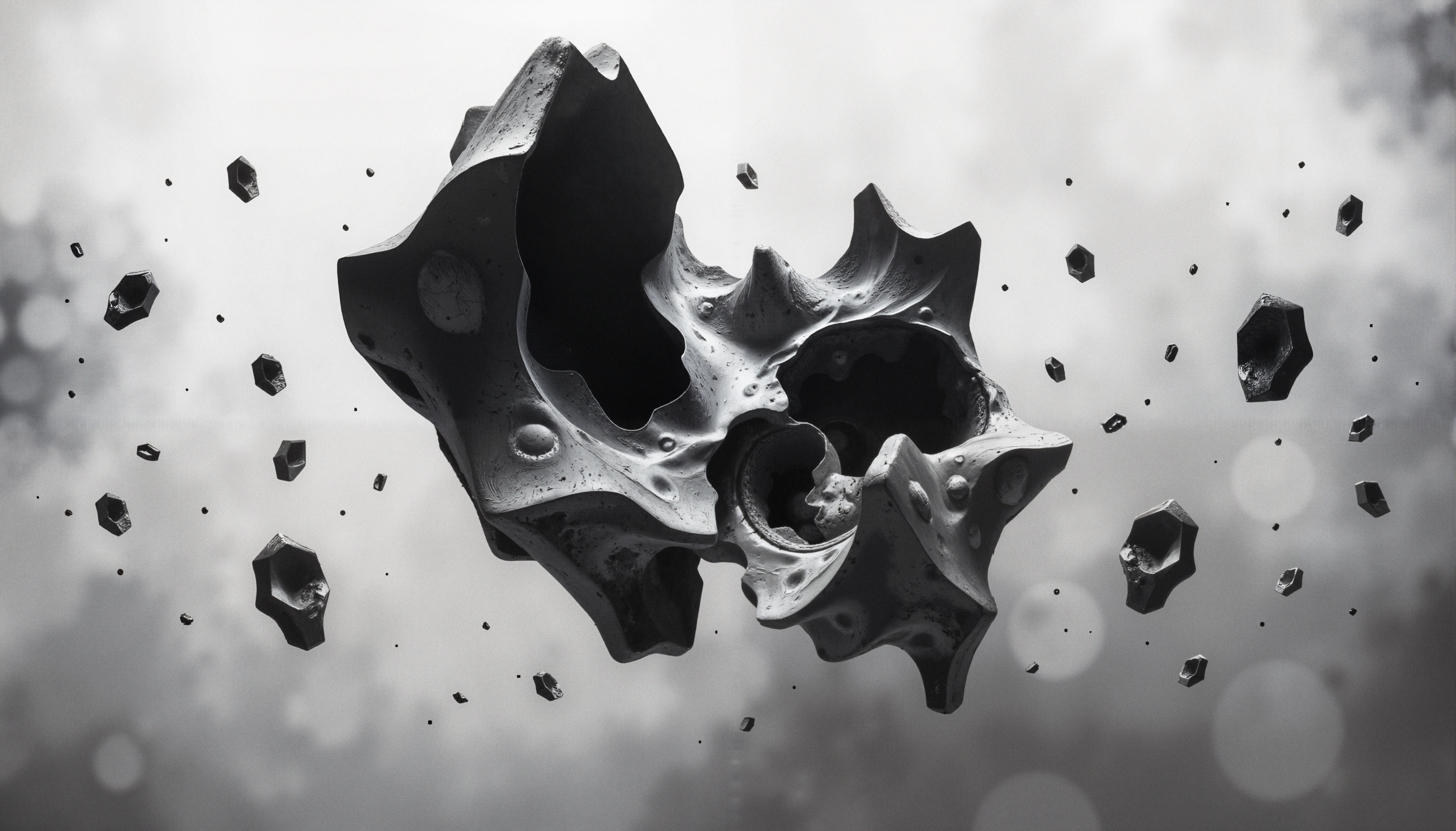 Monochromatic Abstract Space Sculpture with Fragments