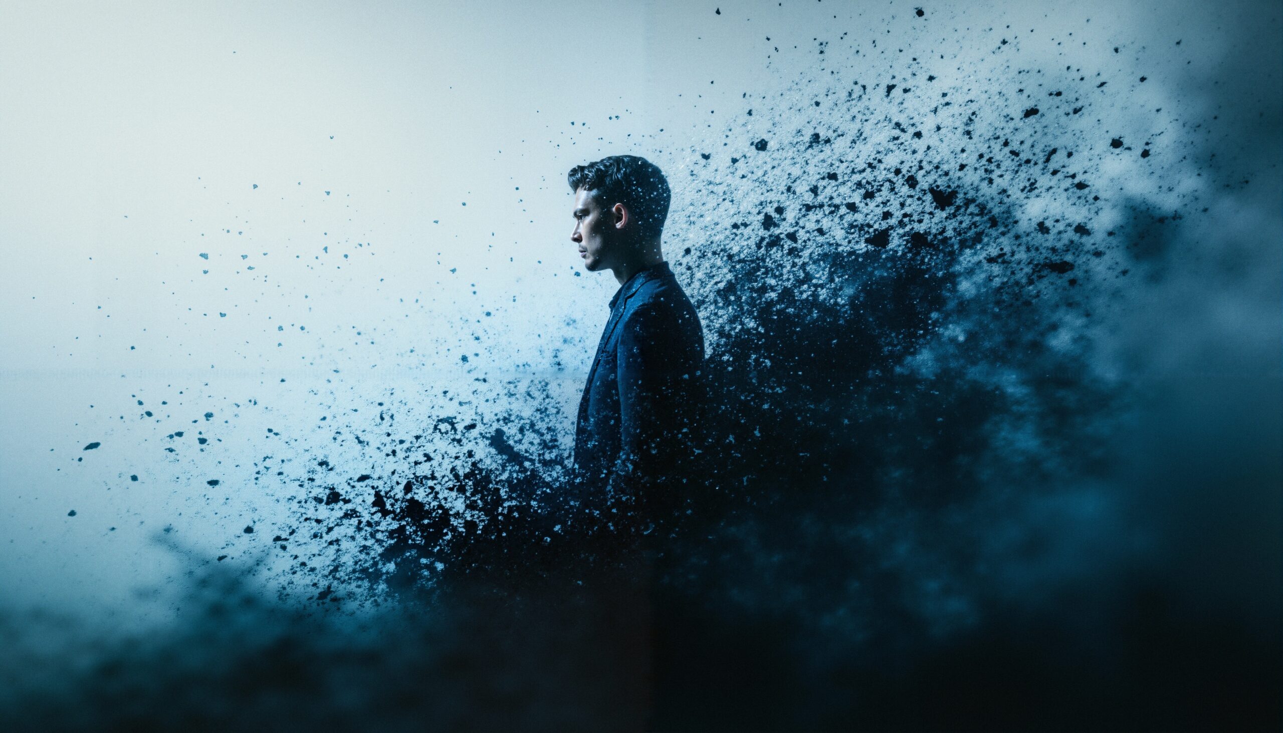 Man Dissolves into Abstract Particles