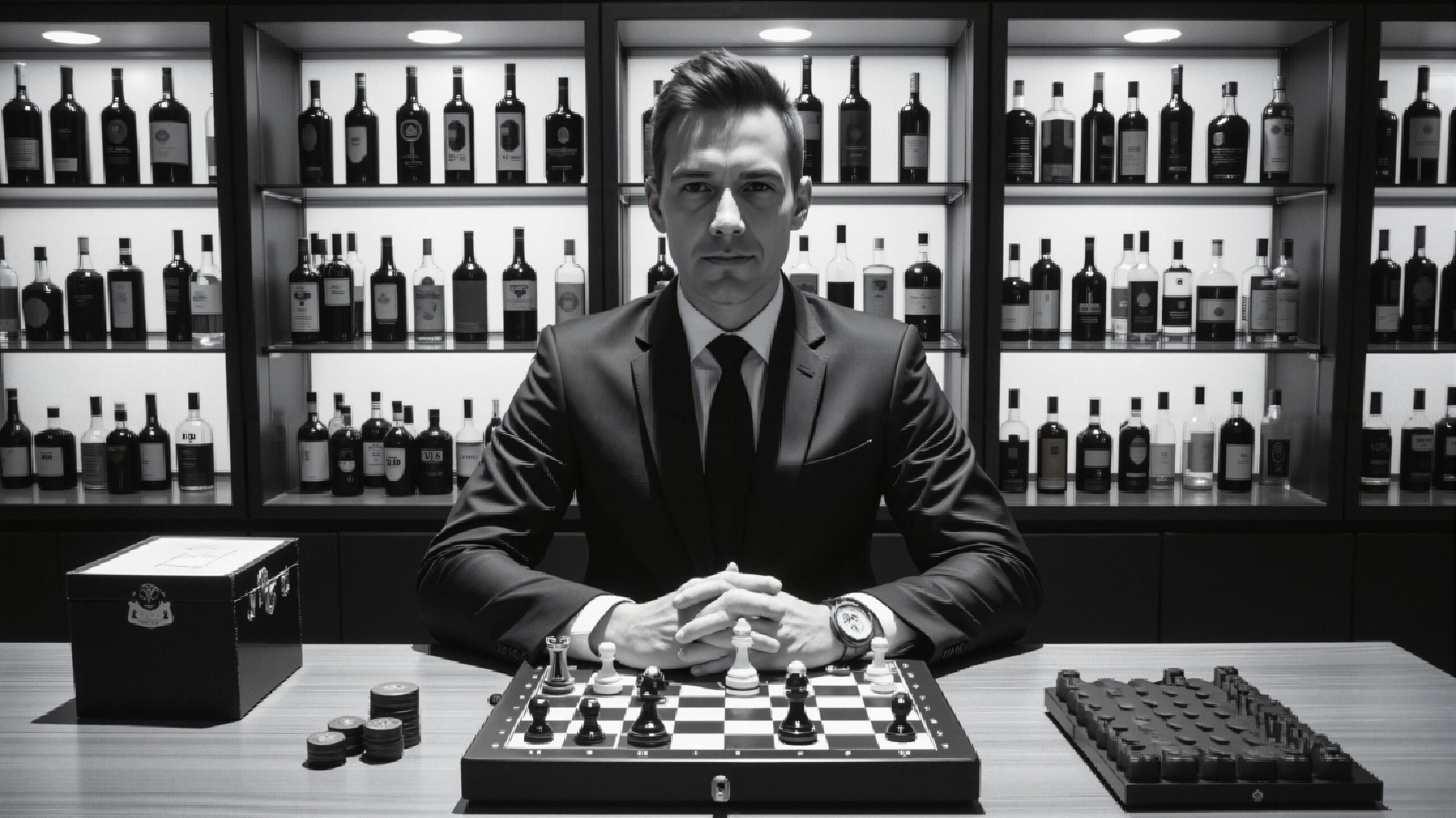 Chess Master Amidst Liquor Walls