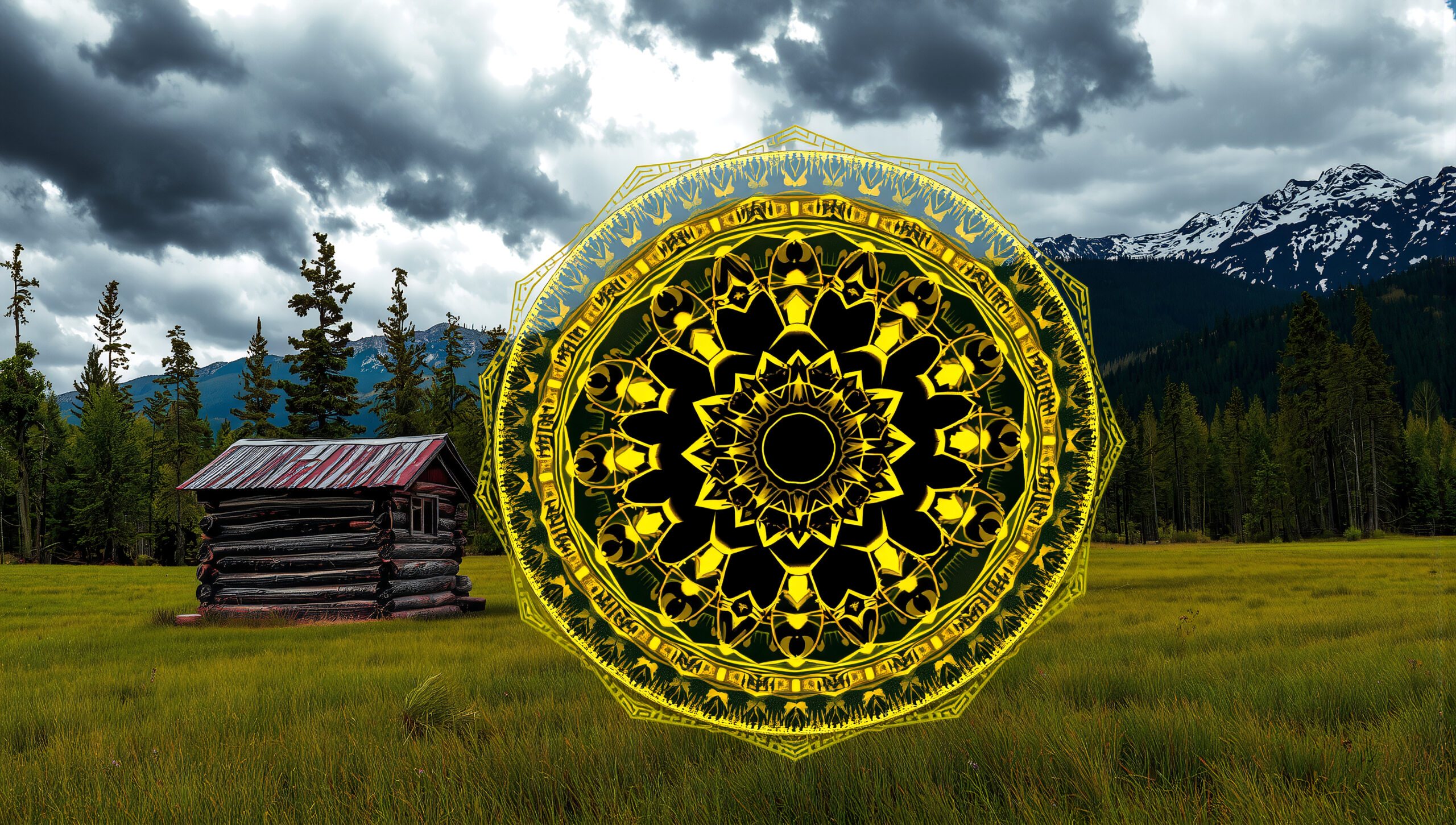 Mandala Over Mountain Log Cabin