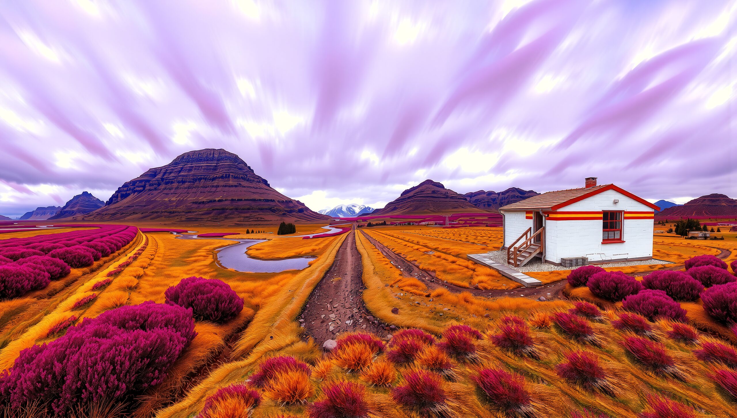 Vibrant landscape with white house