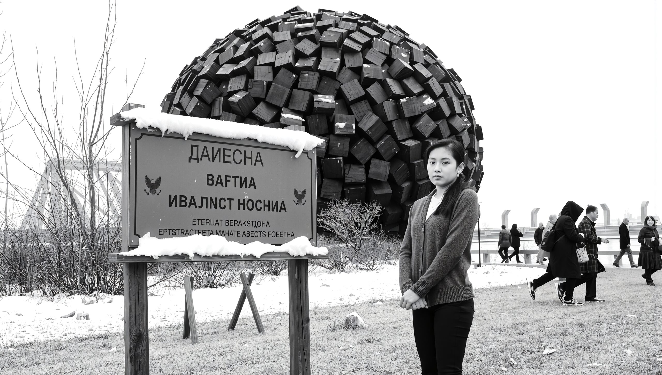 Wintry Urban Art Piece Scene