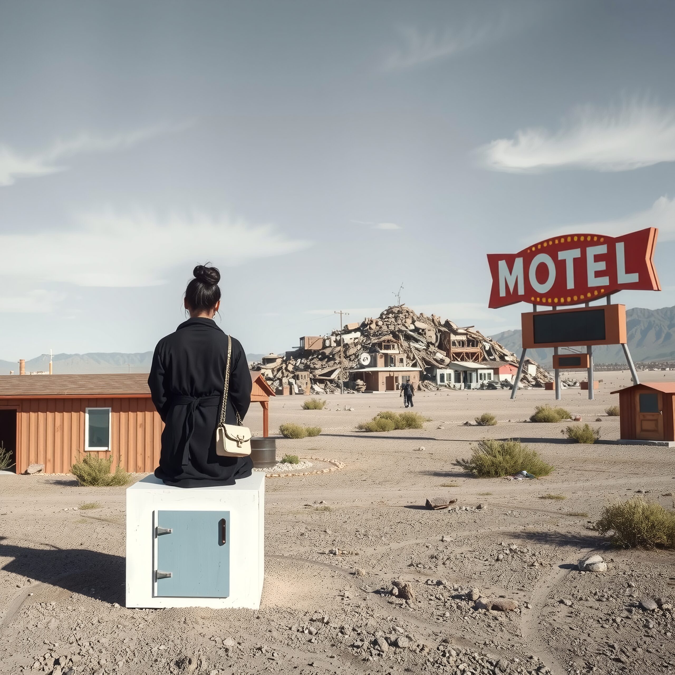 Desolate landscape with abandoned motel
