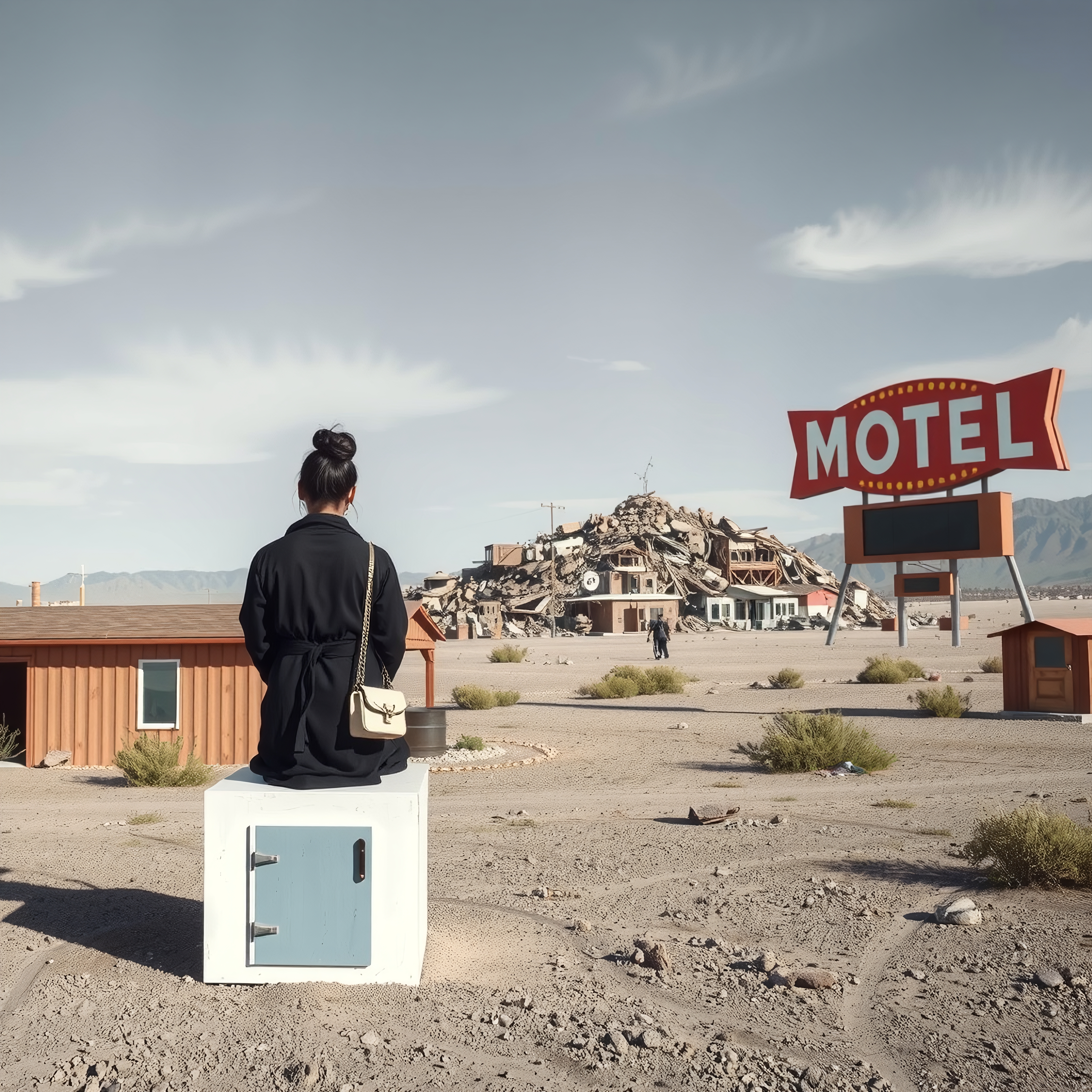 Desolate landscape with abandoned motel