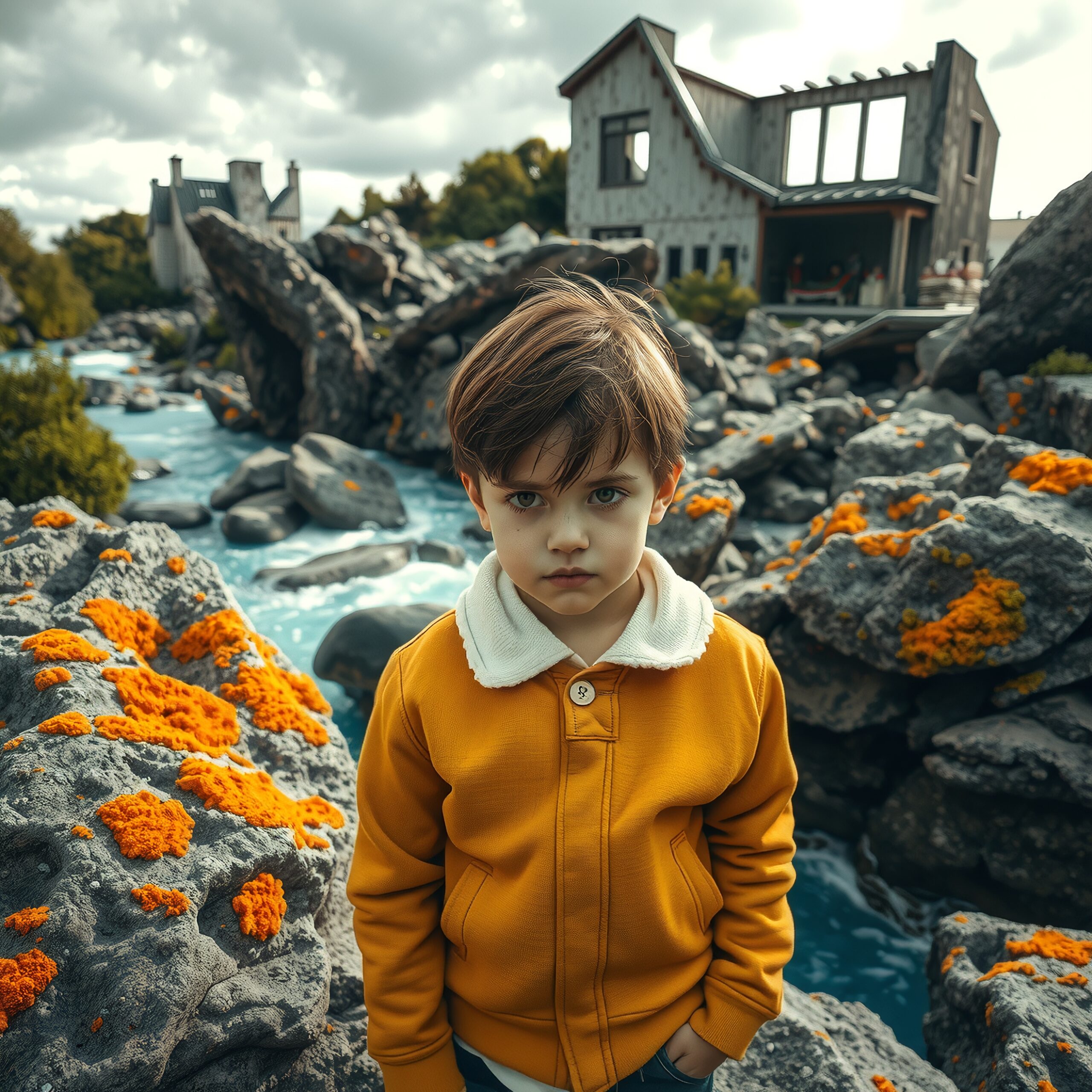 Boy in Scenic Rocky Landscape