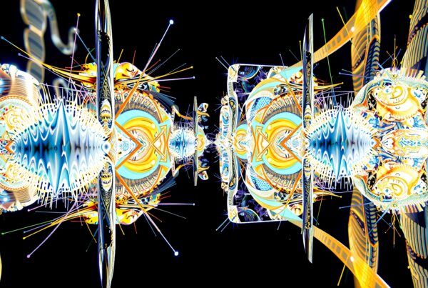 Vibrant symmetrical abstract digital design art.