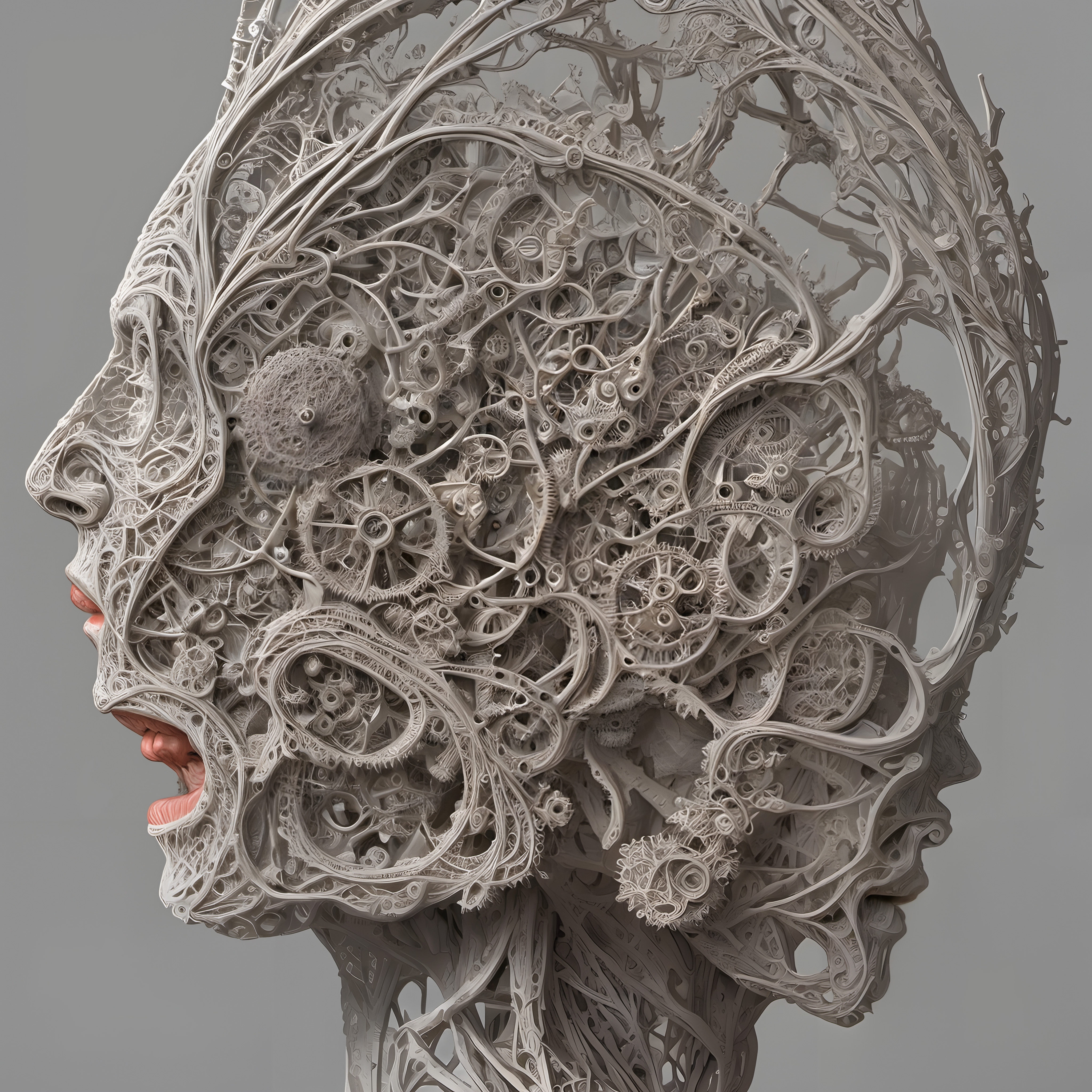 Mechanical Head Sculpture with Intricate Gears