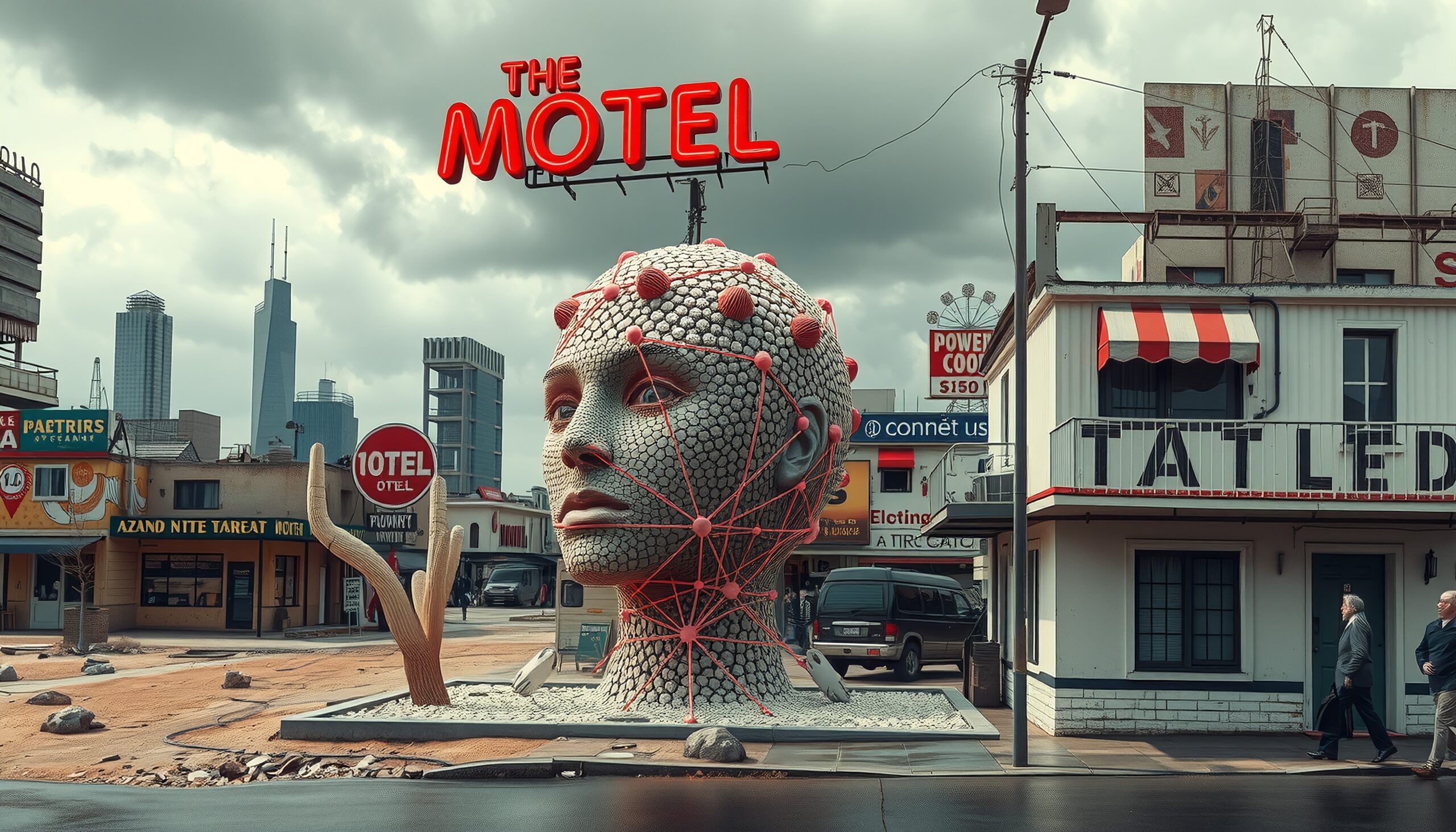 Surreal Urban Head Sculpture Scene