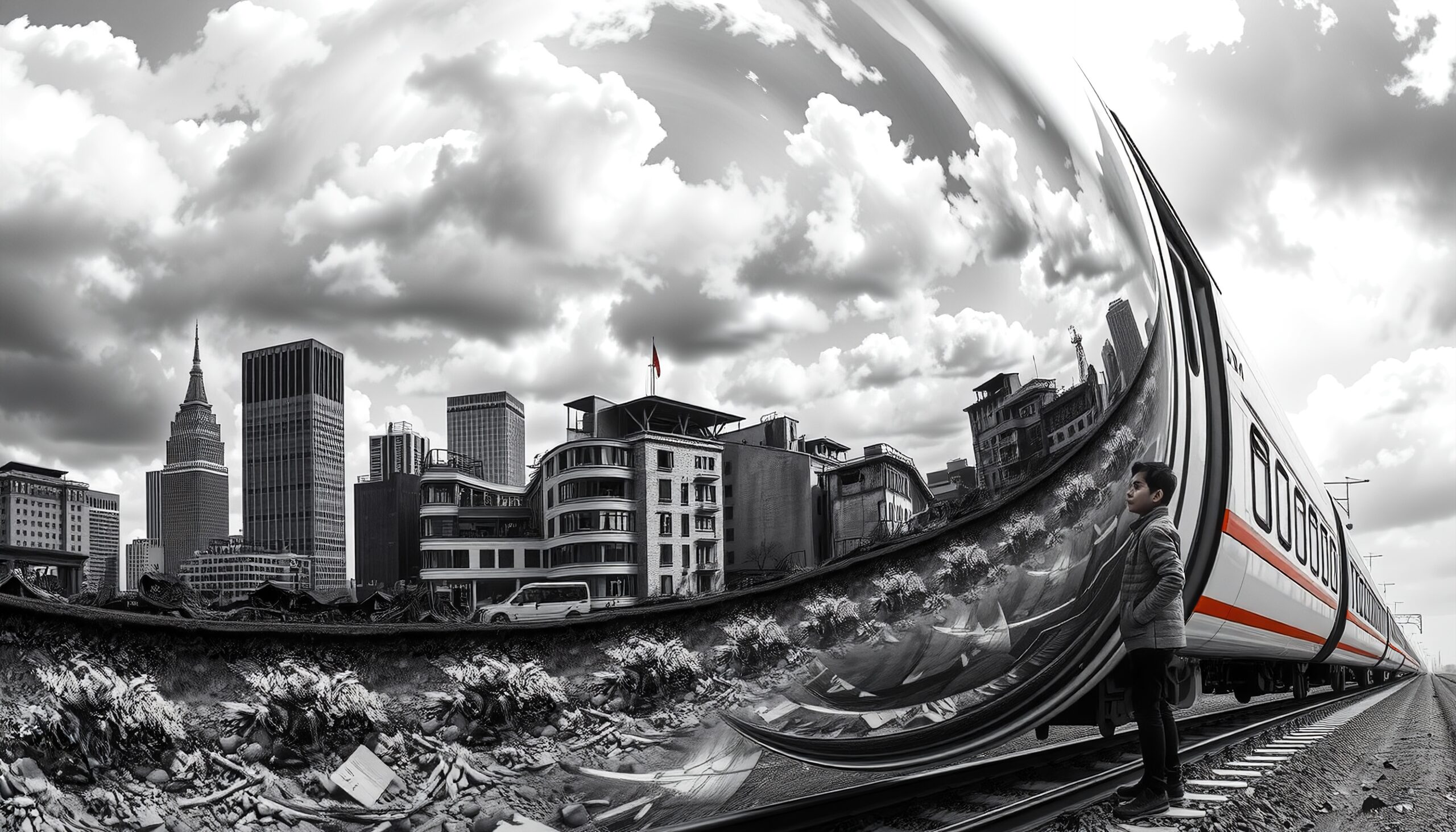 Urban Surrealism with Train Reflection