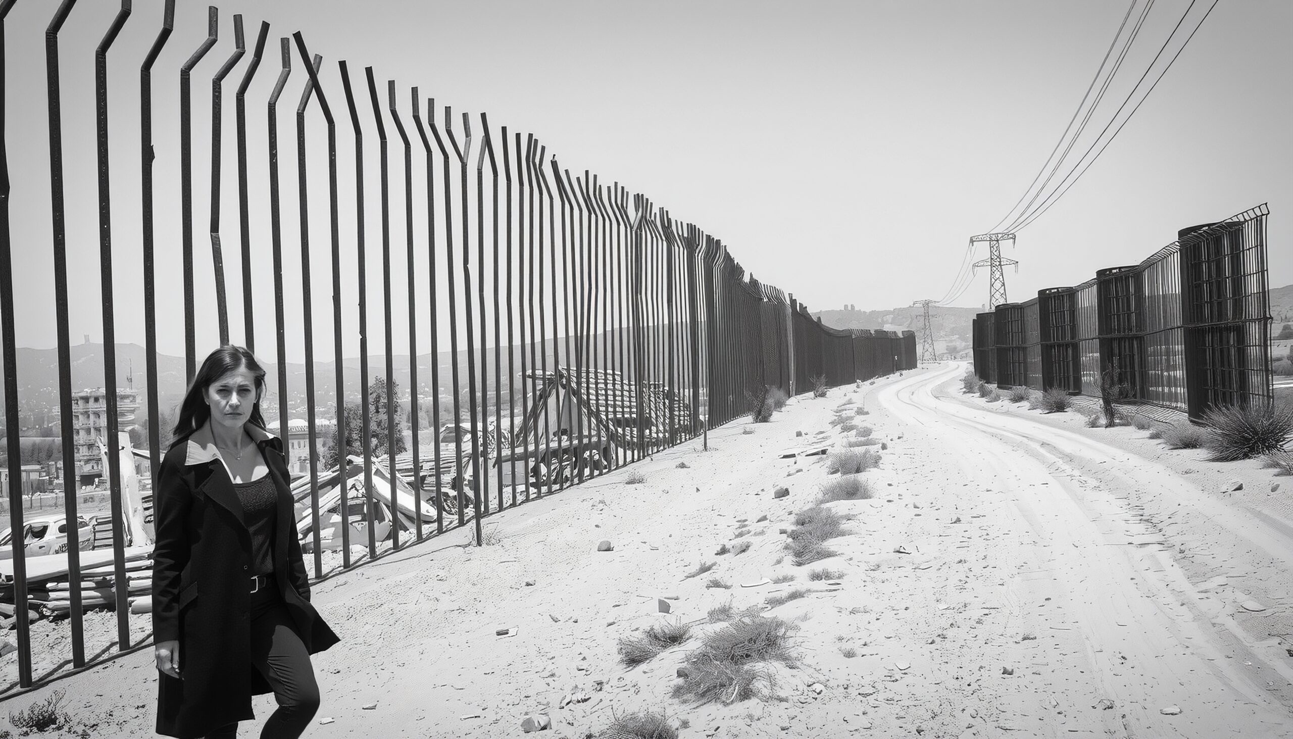 Desolate border fence landscape scene