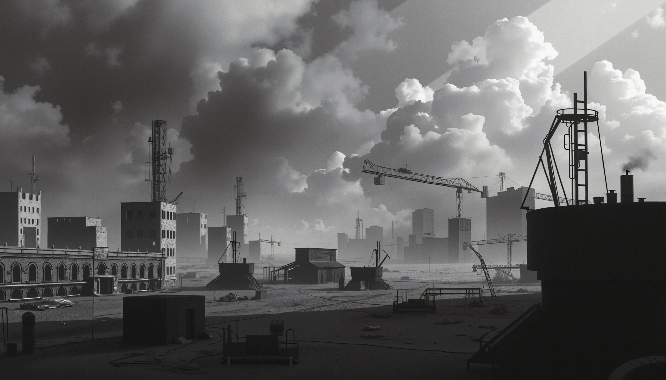 Urban Construction Under Cloudy Skies