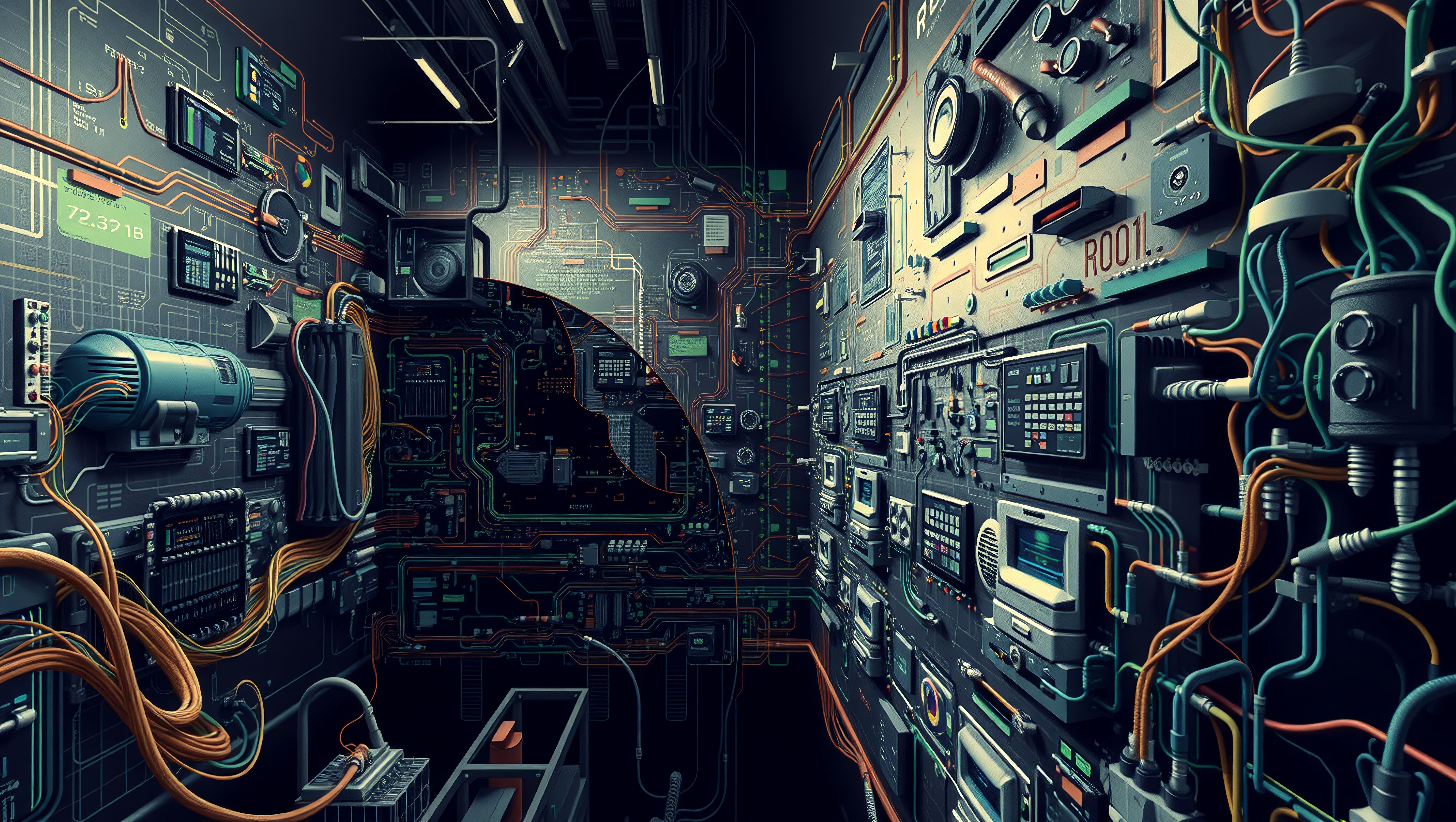 Futuristic Tech Control Room with Digital Interfaces