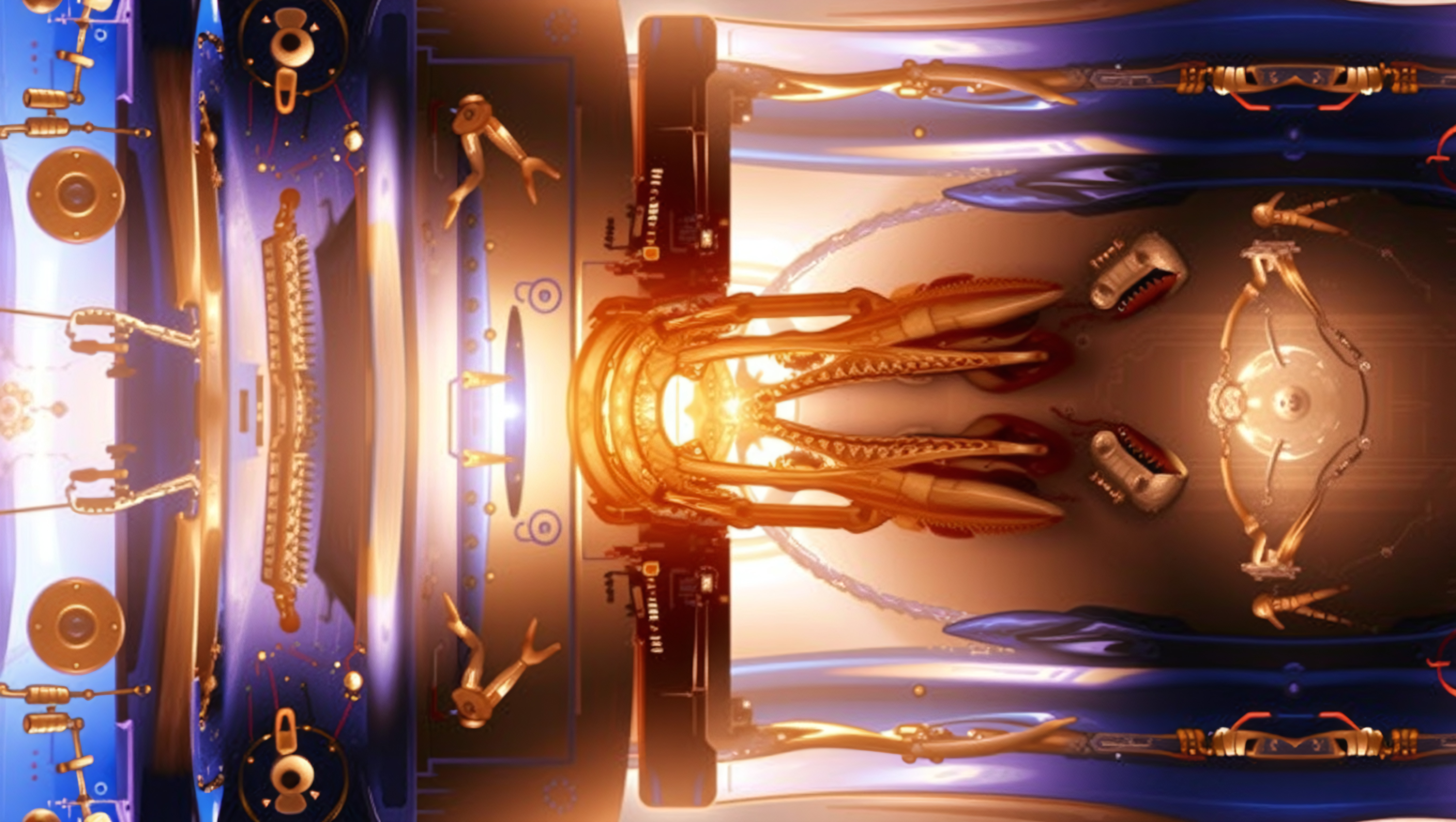 Mechanical Interior with Golden Components