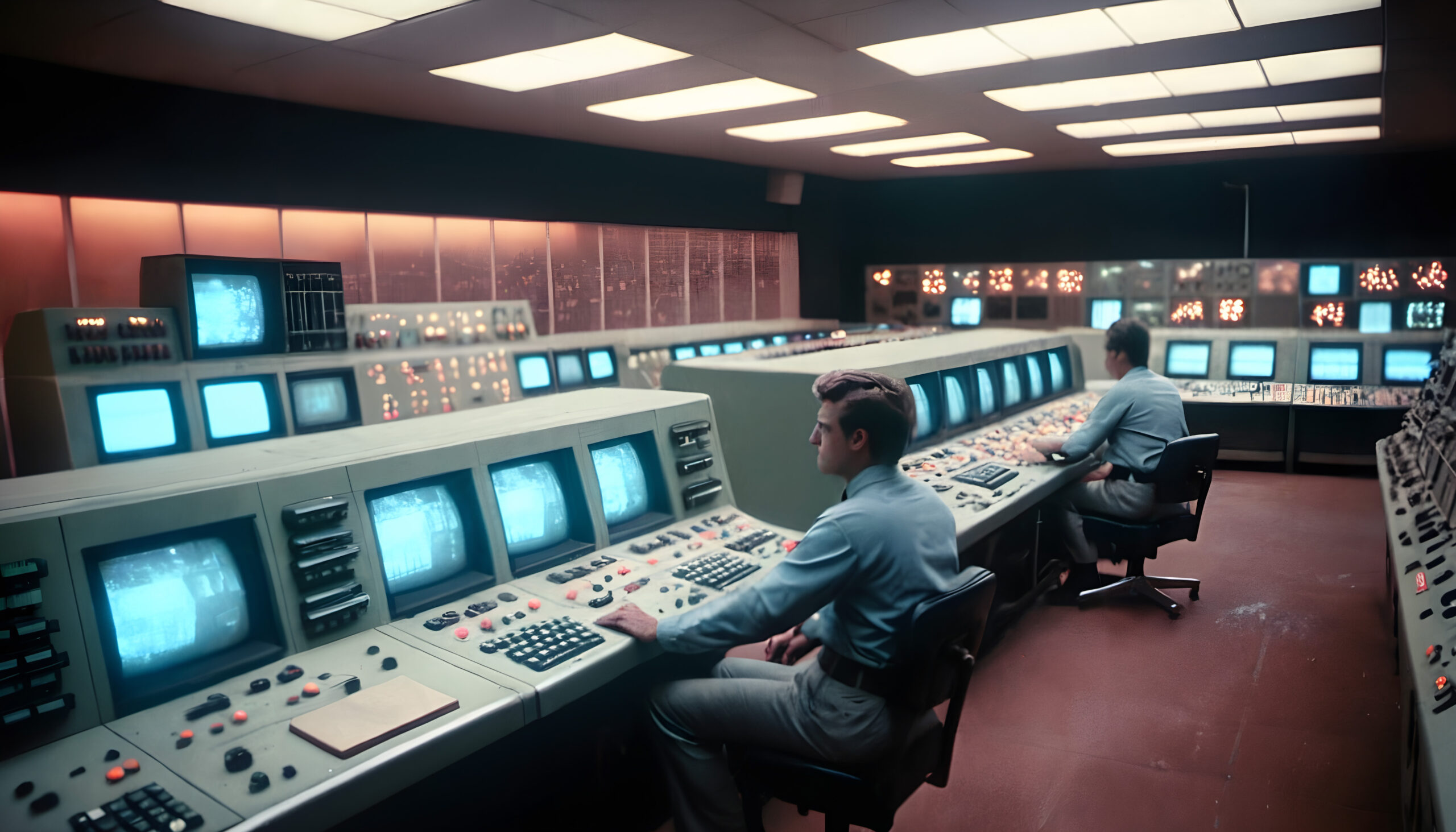 Vintage Computer Control Room with Operators