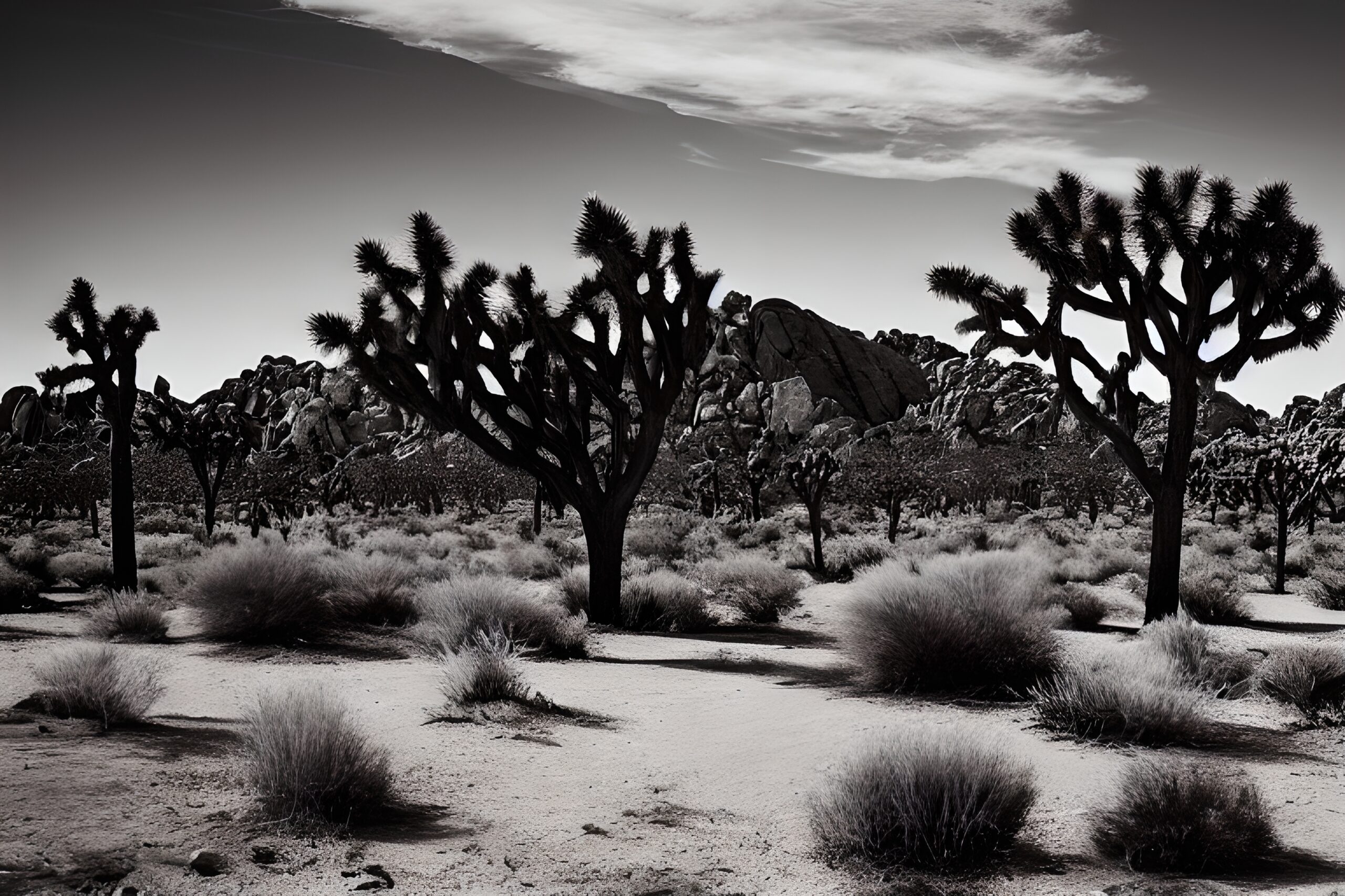Monochrome Desert with Joshua Trees