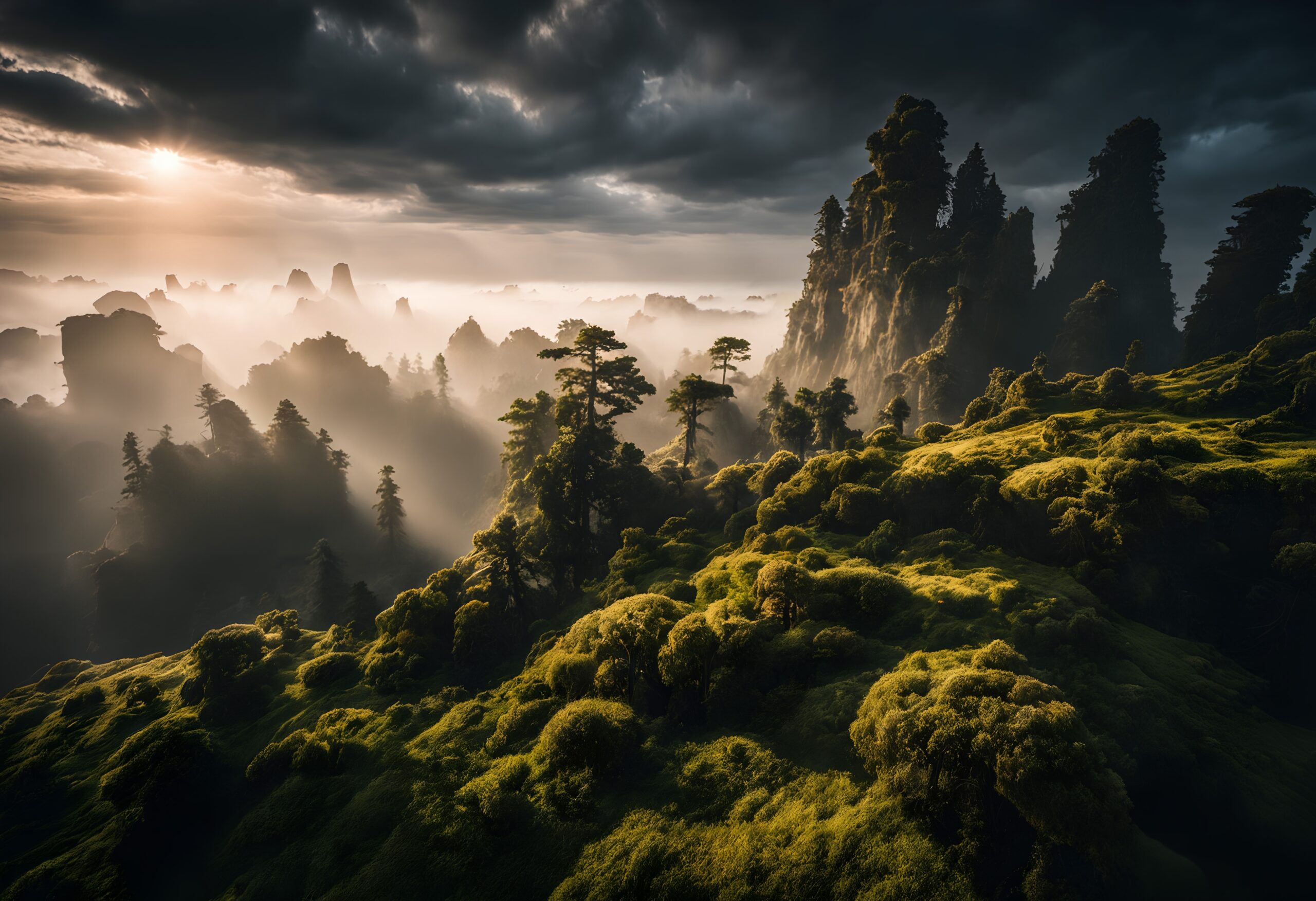 Enchanted Landscape with Towering Pines