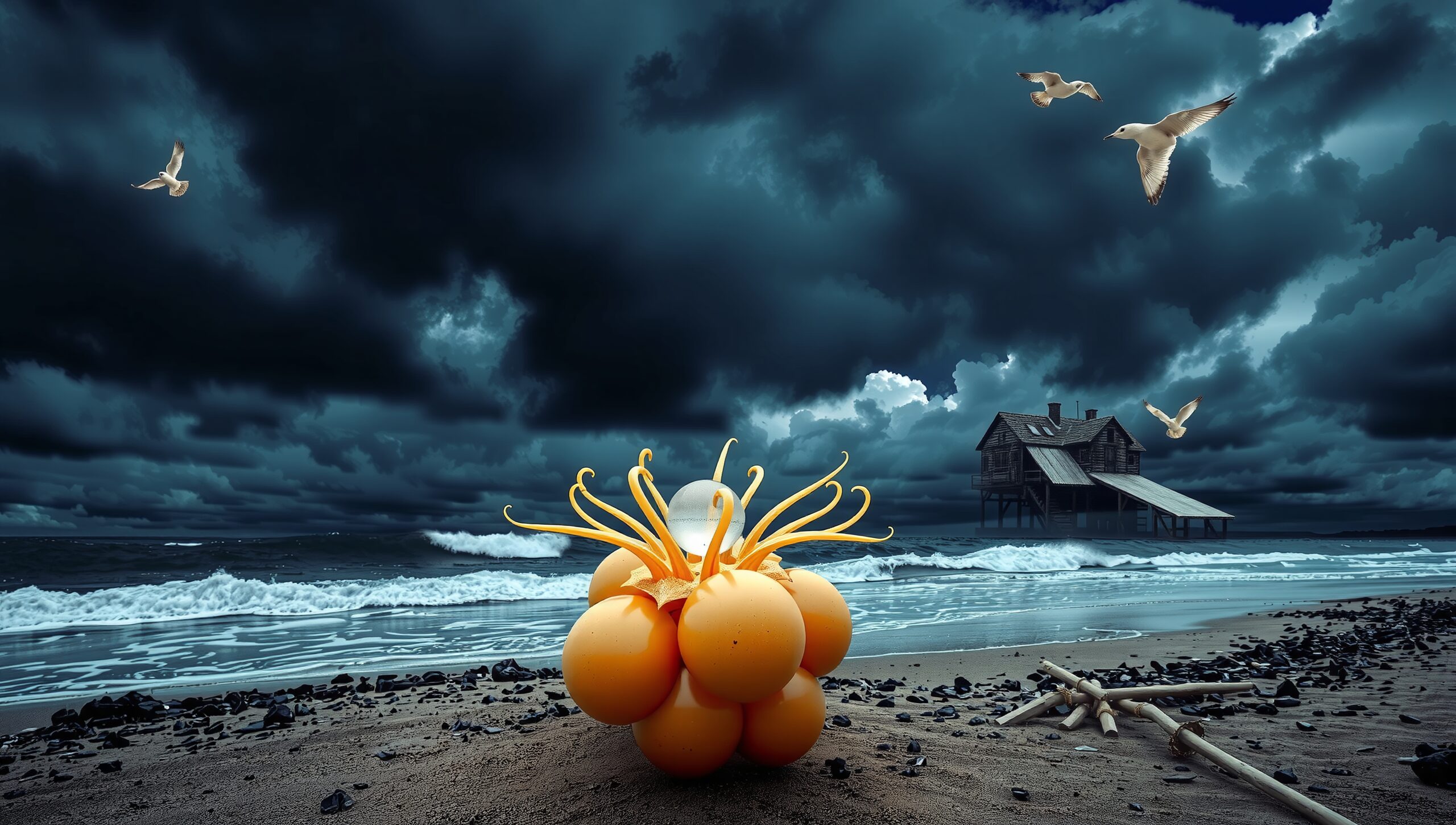 Surreal Seaside with Mysterious Structure