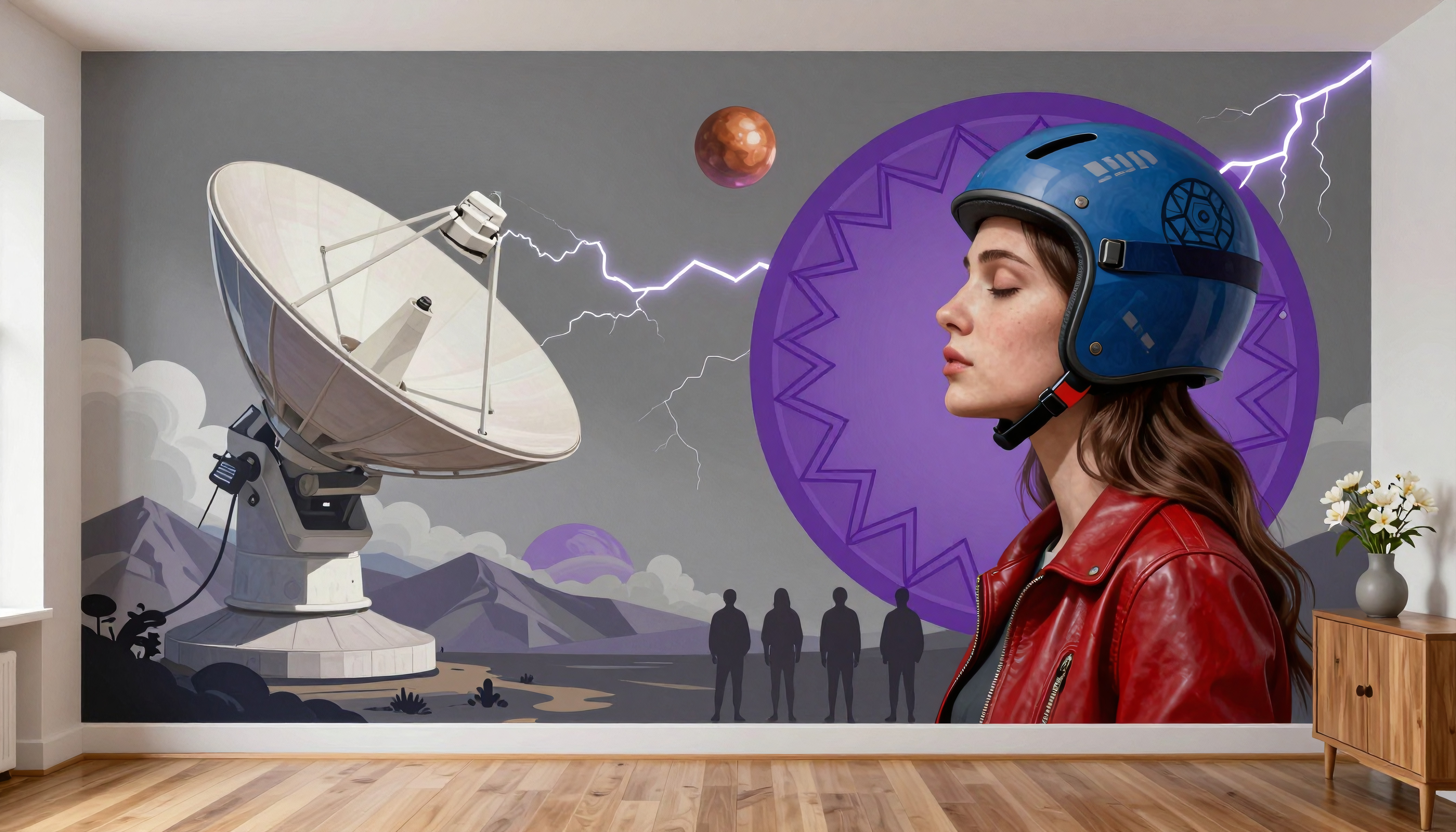 Woman with Helmet and Satellite Dish Mural