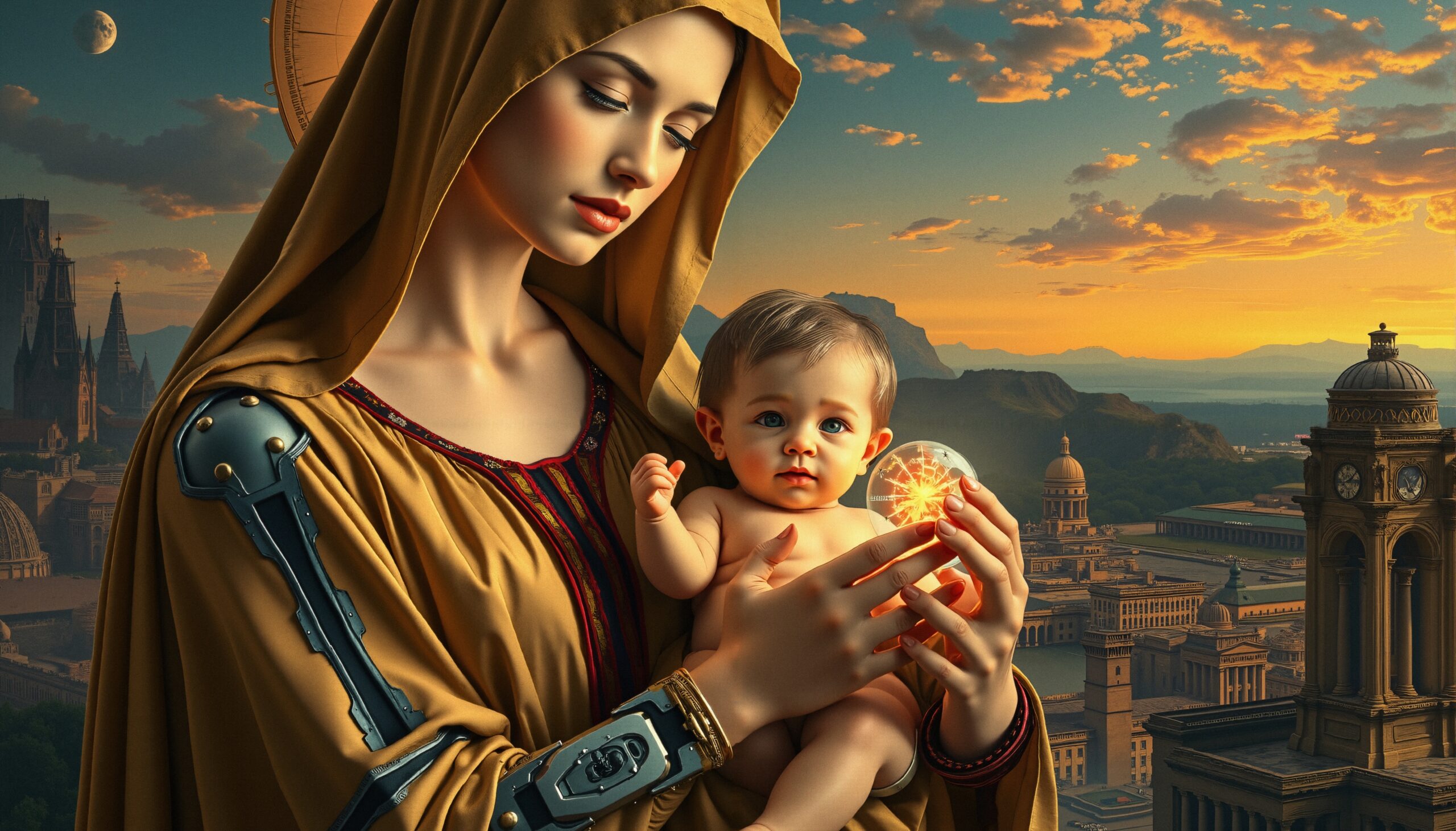 Futuristic Mother and Child Scene