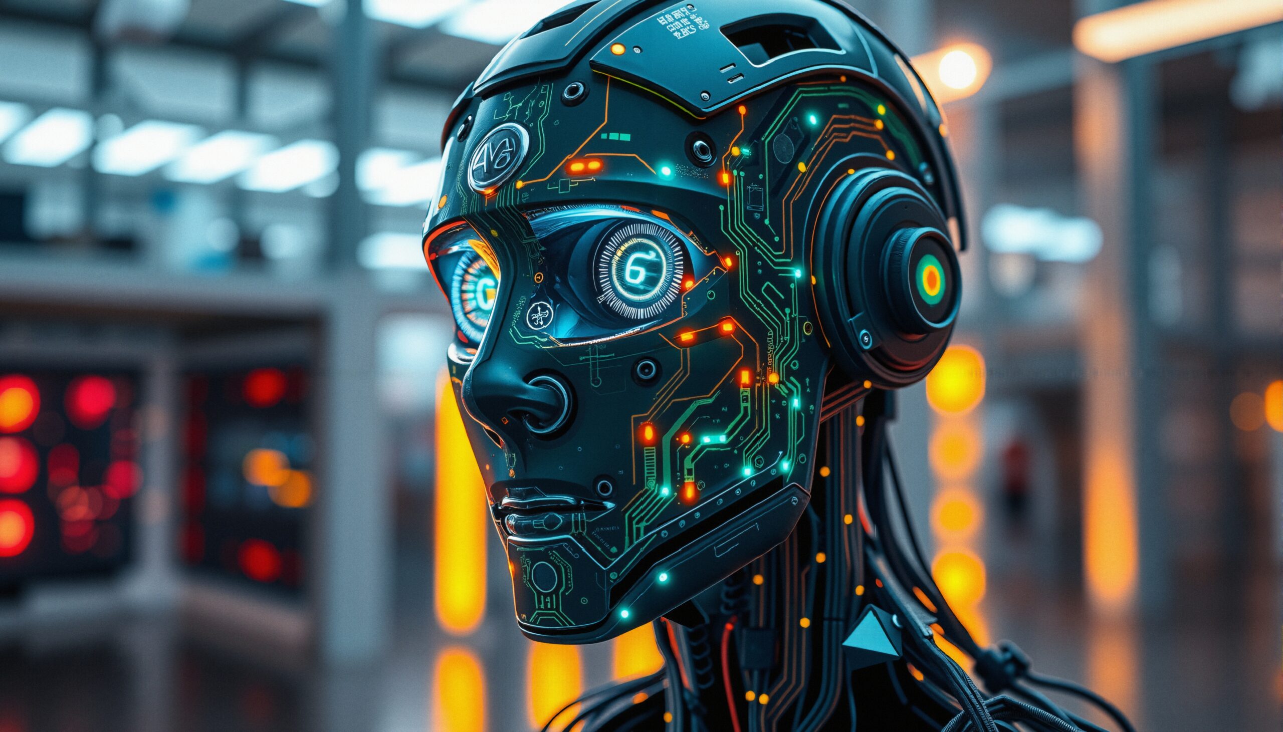 Humanoid Robot with Glowing Circuitry