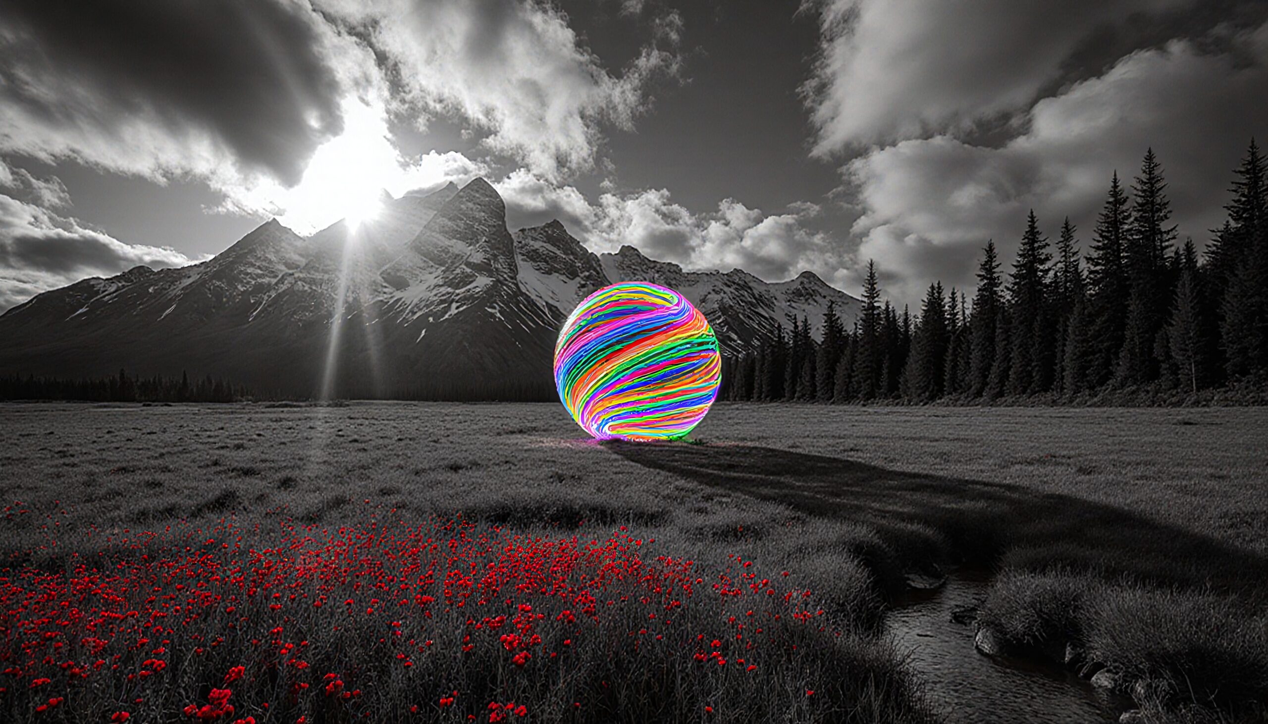 Colorful Sphere in Monochrome Landscape