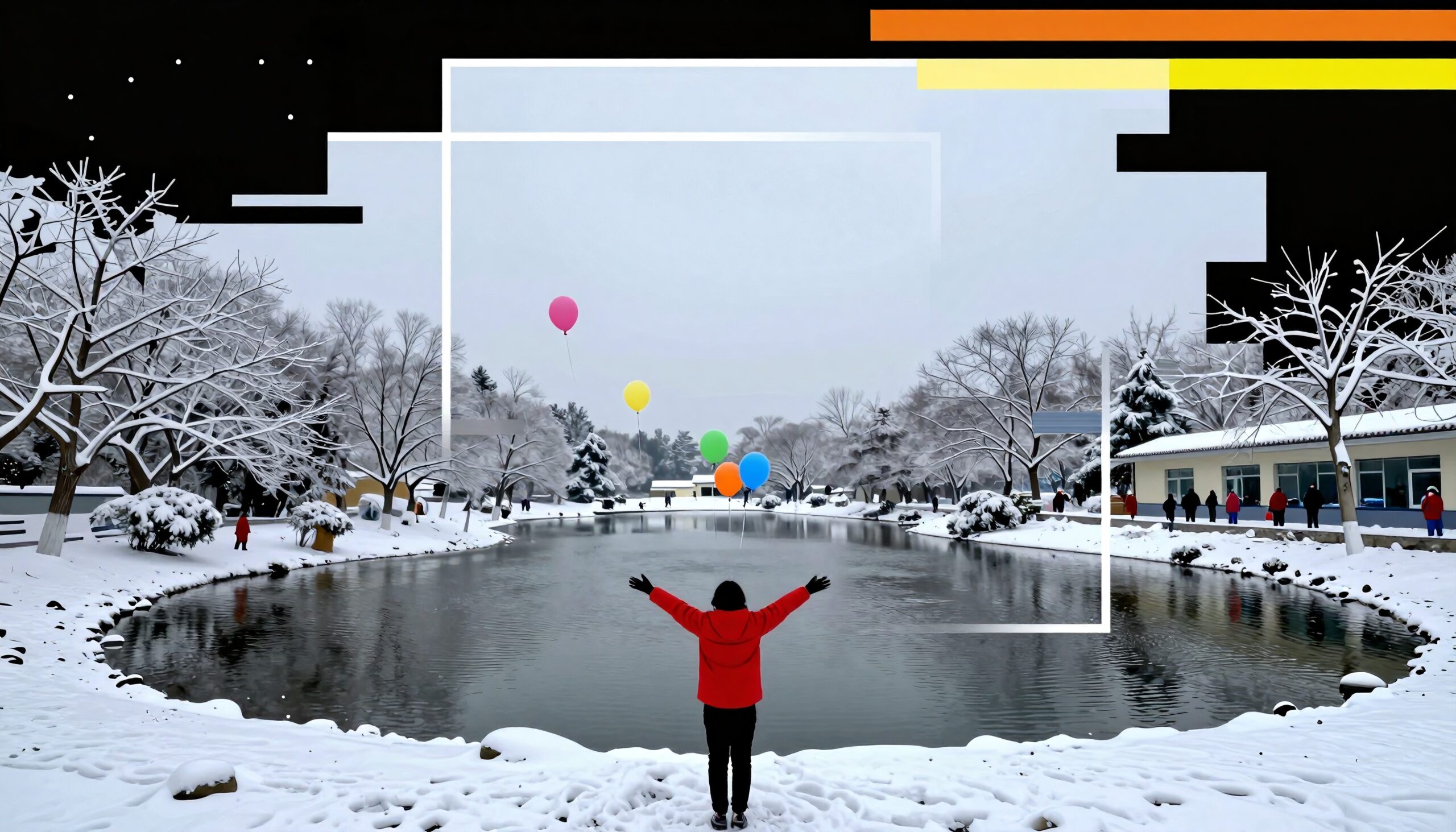 Winter Wonderland with Floating Balloons