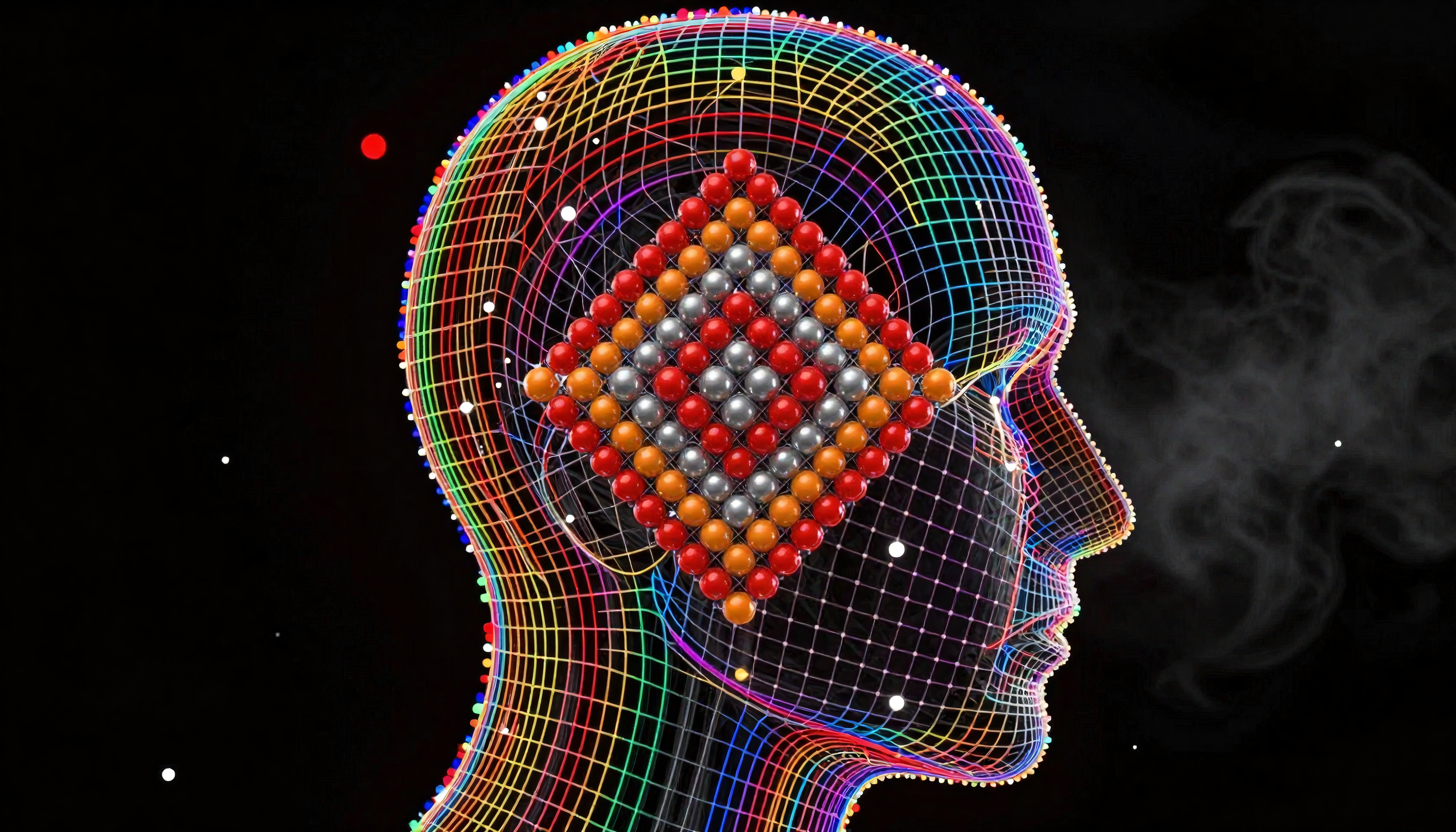 Wireframe Human Head with Sphere Array