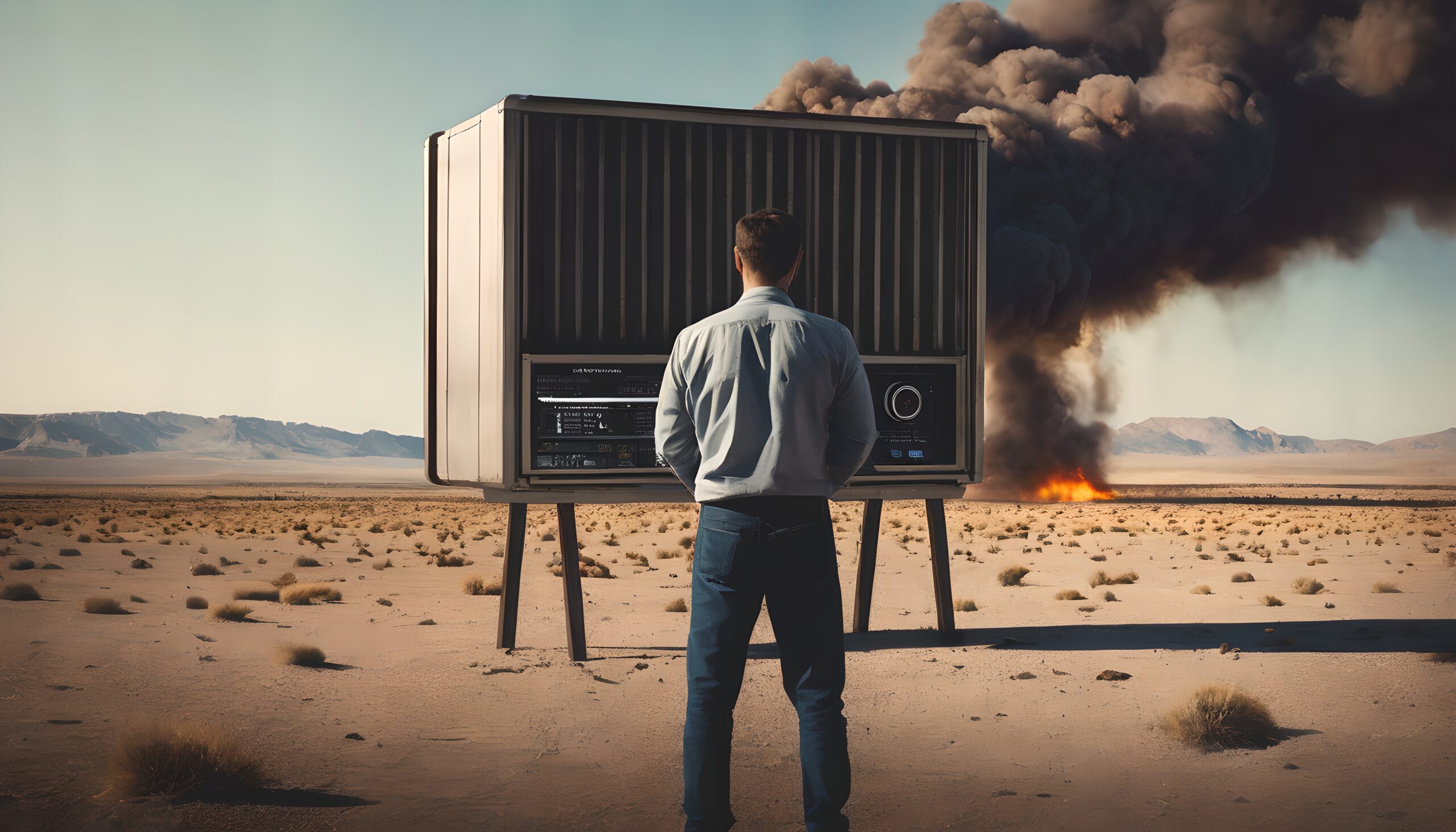 Desert Explosion with Futuristic Monitor