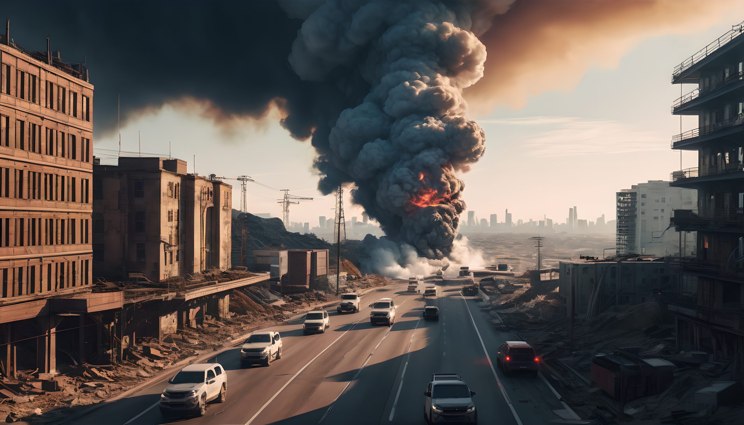 Urban Disaster Scene with Smoke