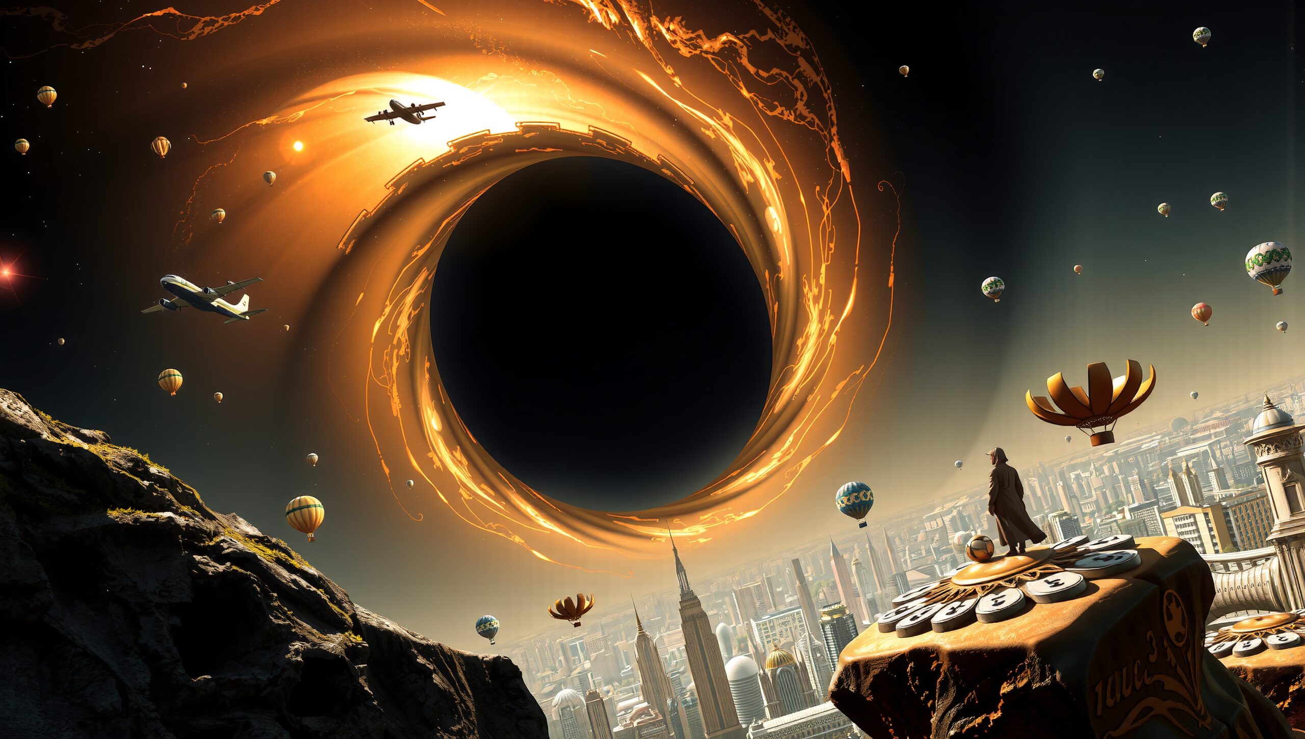 Surreal Cityscape with Black Hole