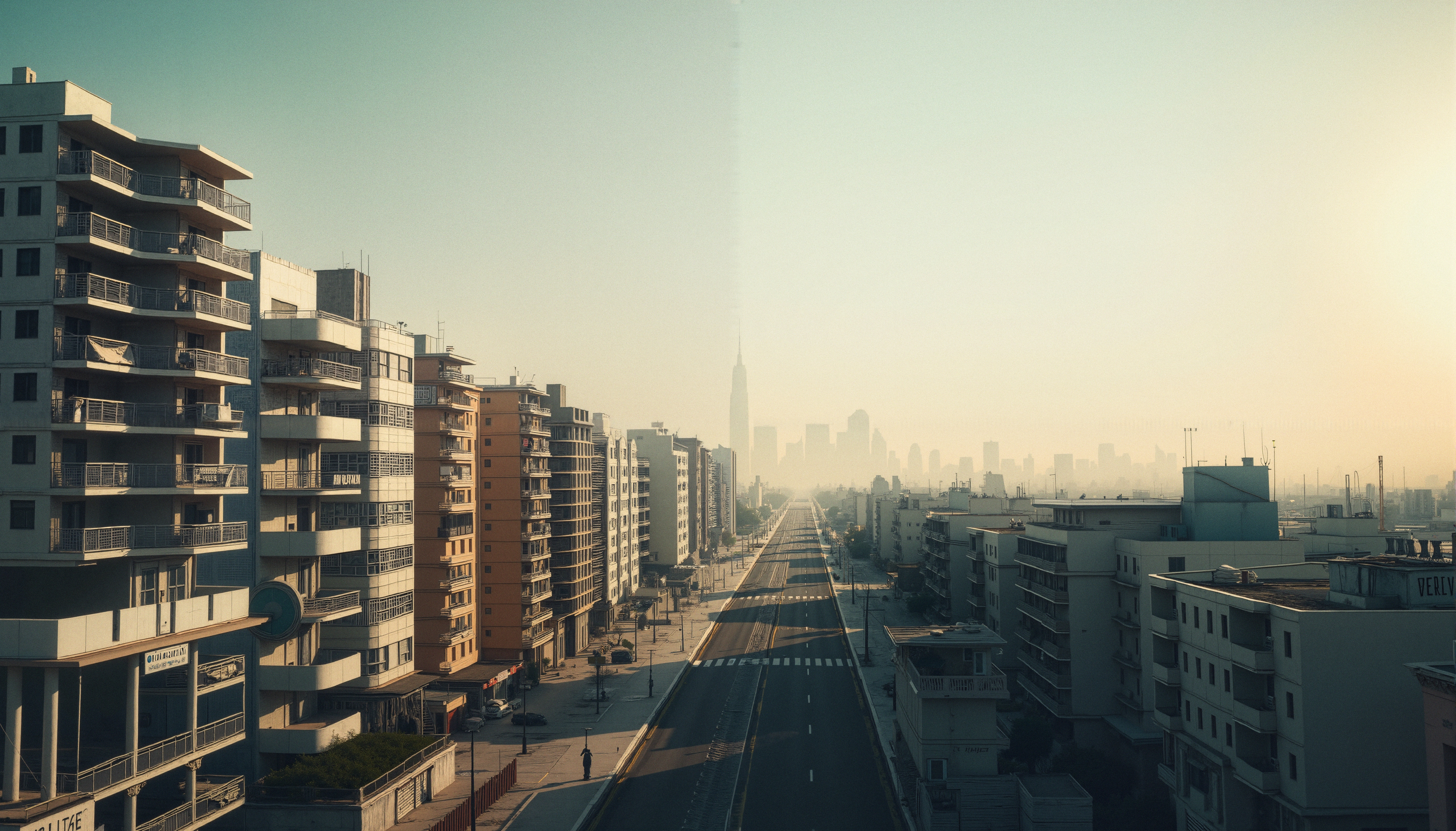 Urban Avenue with Mid-Rise Residential Towers