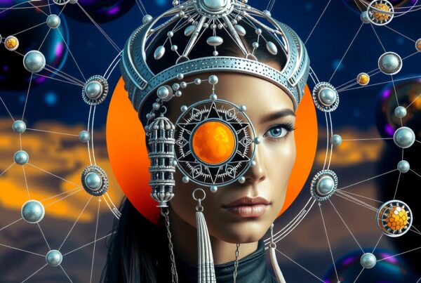 Celestial Woman in Futuristic Attire