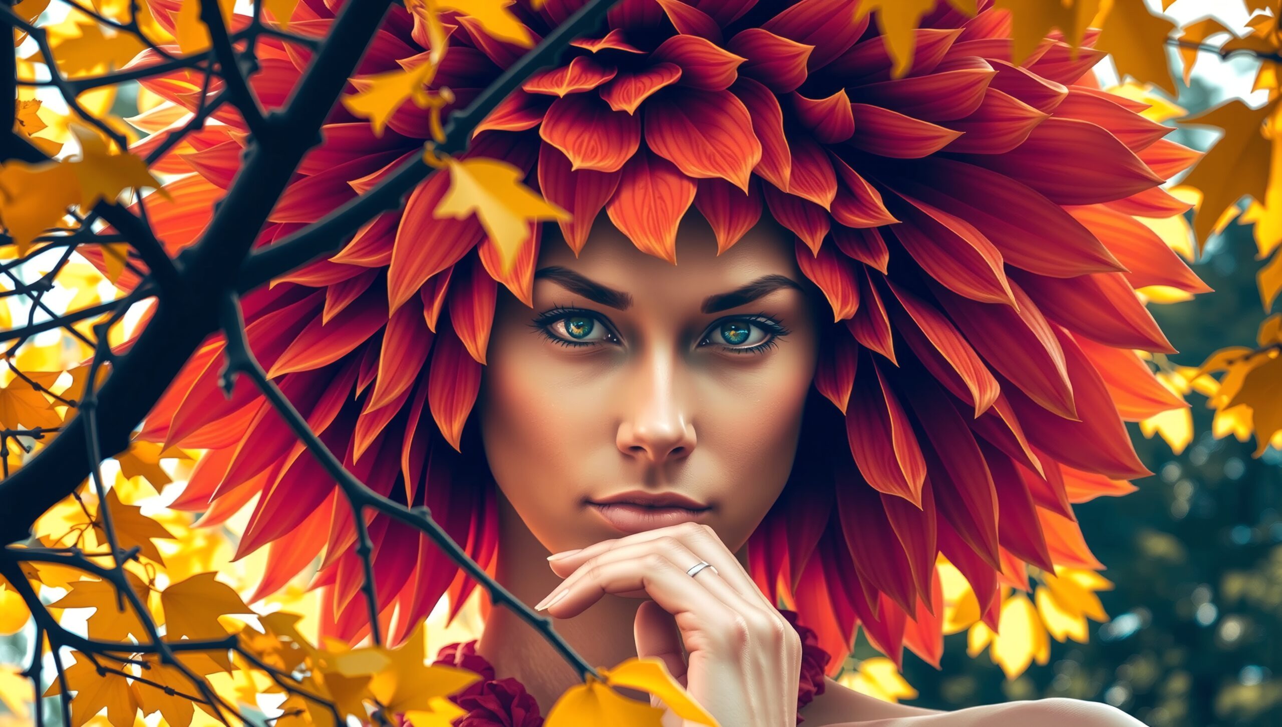 Autumn-inspired woman with headdress