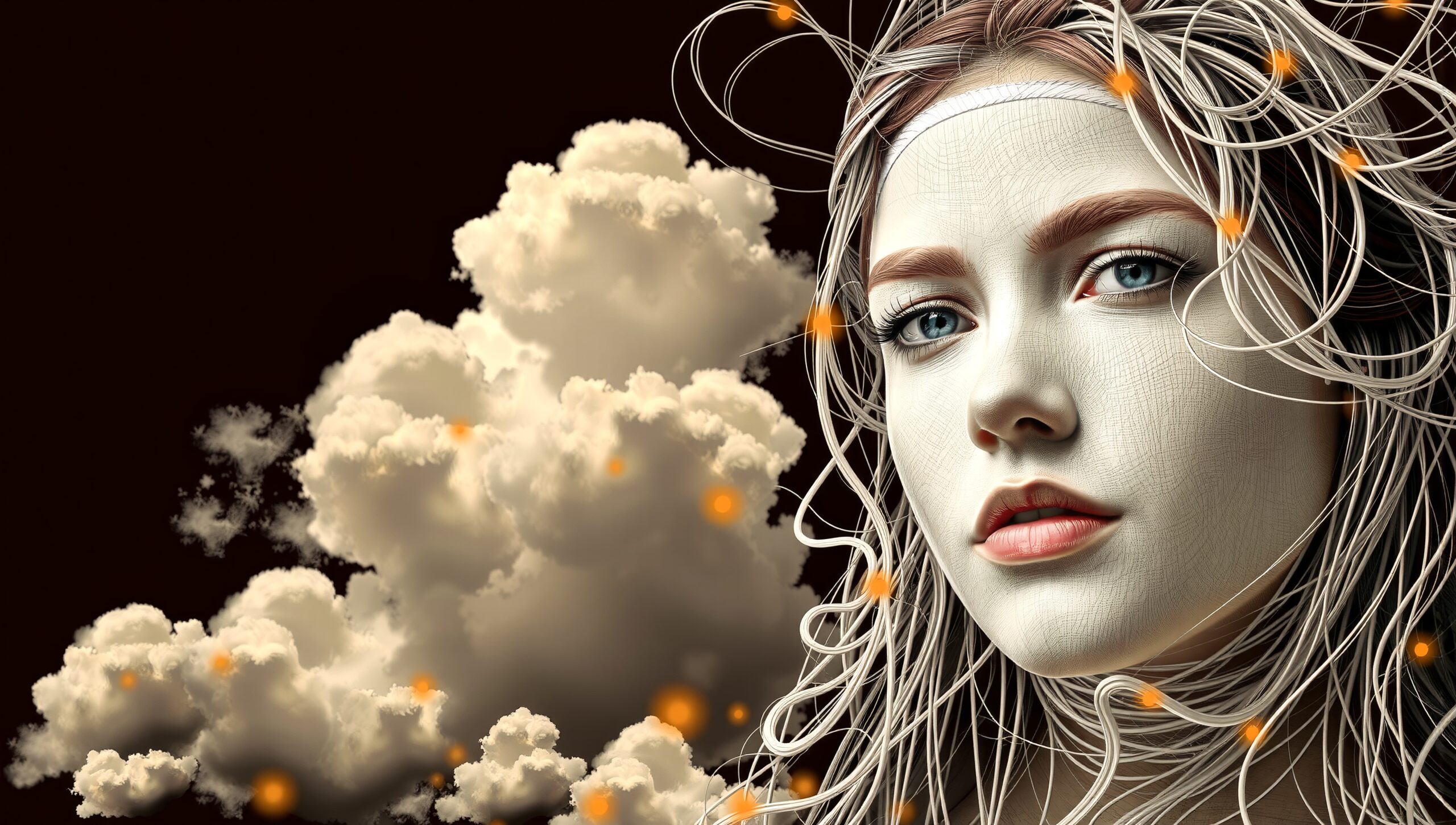 Digital Goddess Amidst Clouds