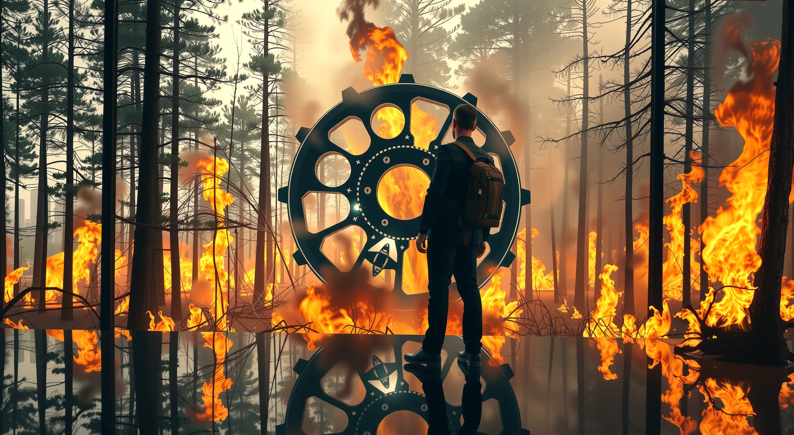 Man Faces Flames and Machination