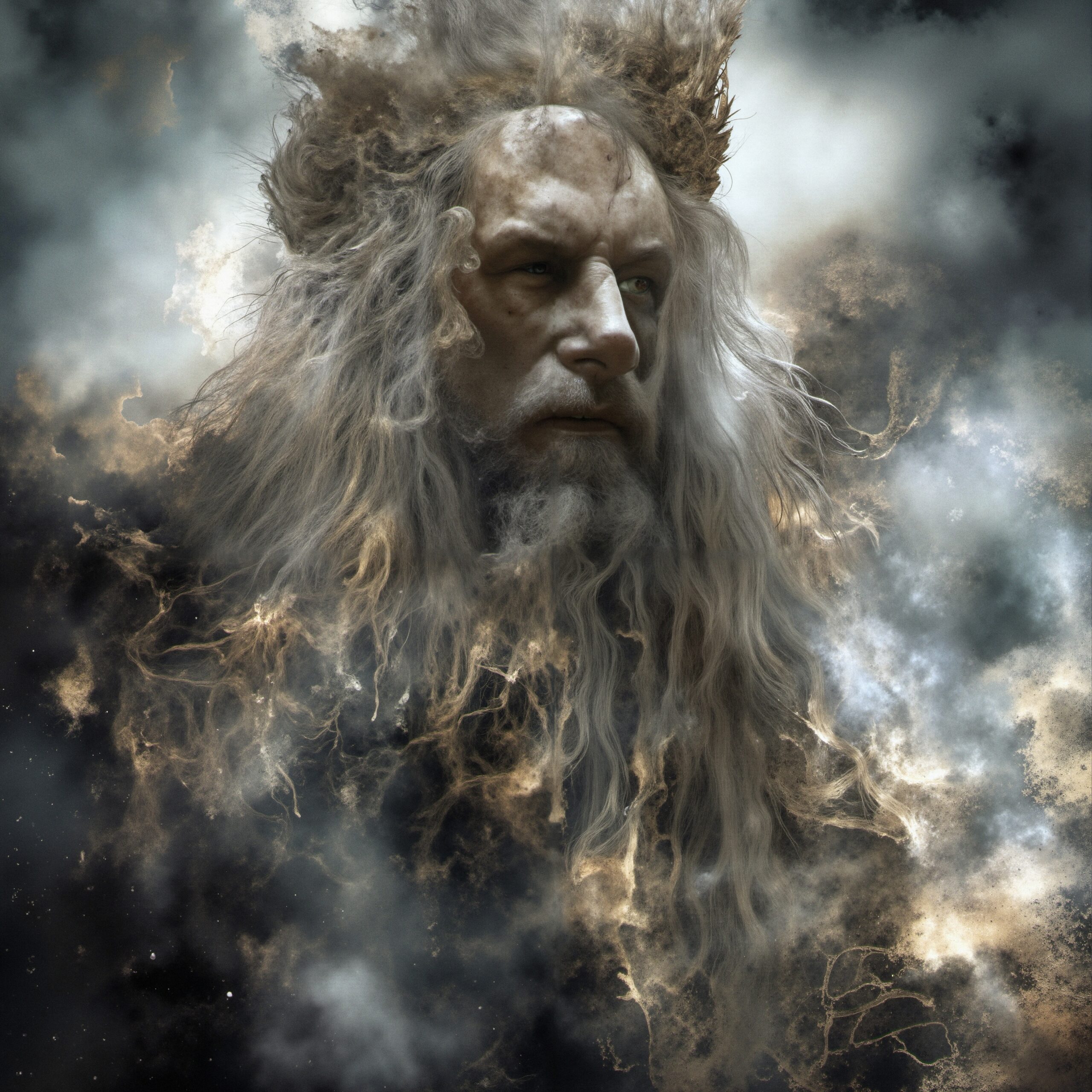 Ethereal Figure in Cosmic Clouds