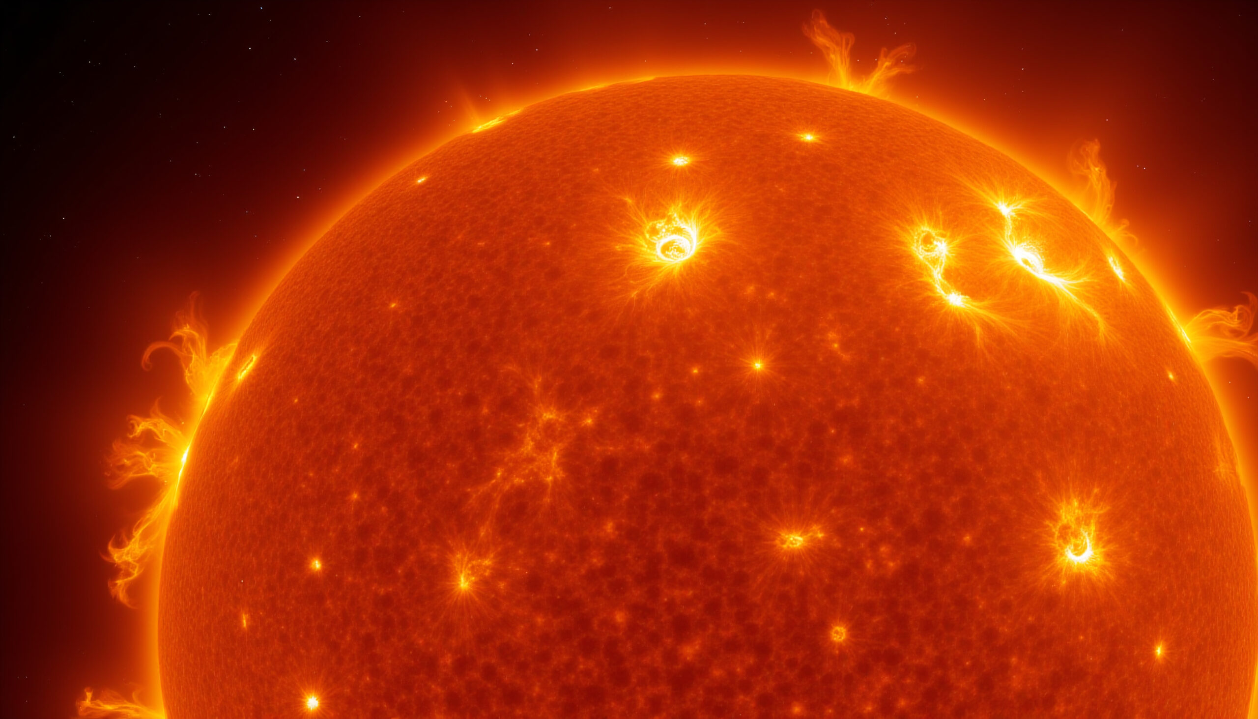 Solar Surface with Prominences and Flares